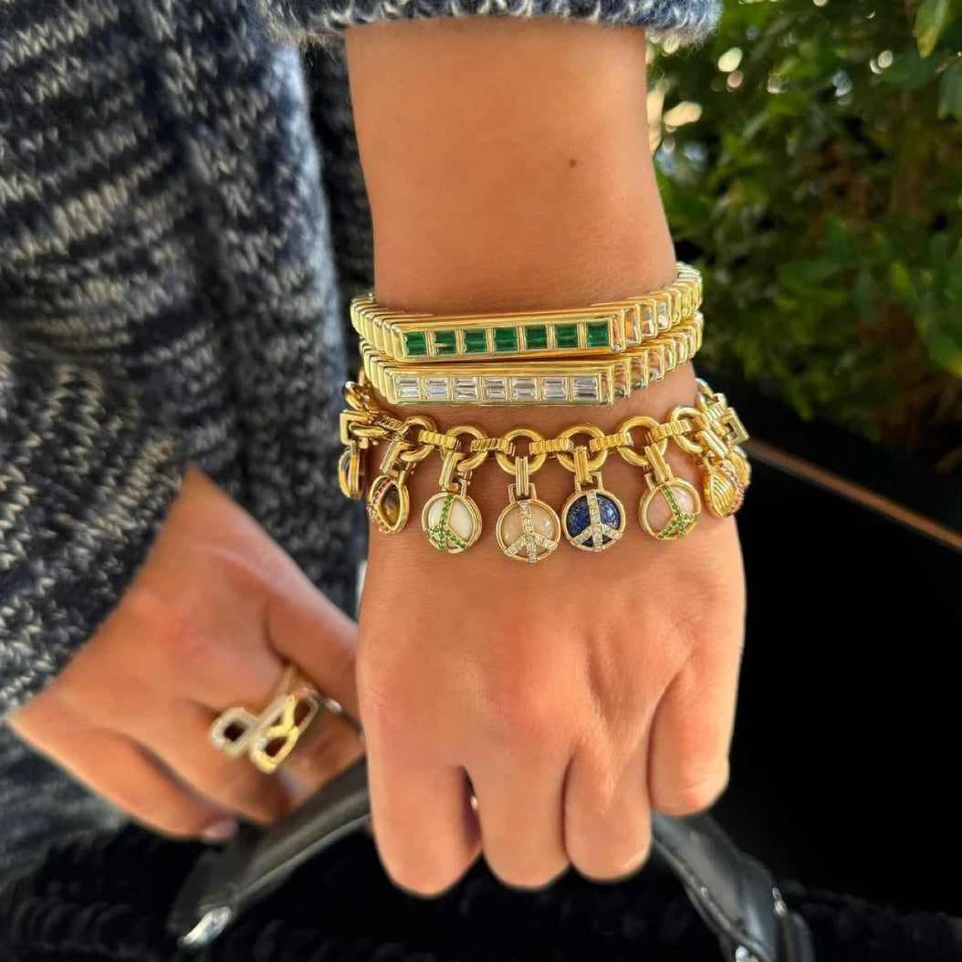 Fluted Colorblock Bangle in Emerald