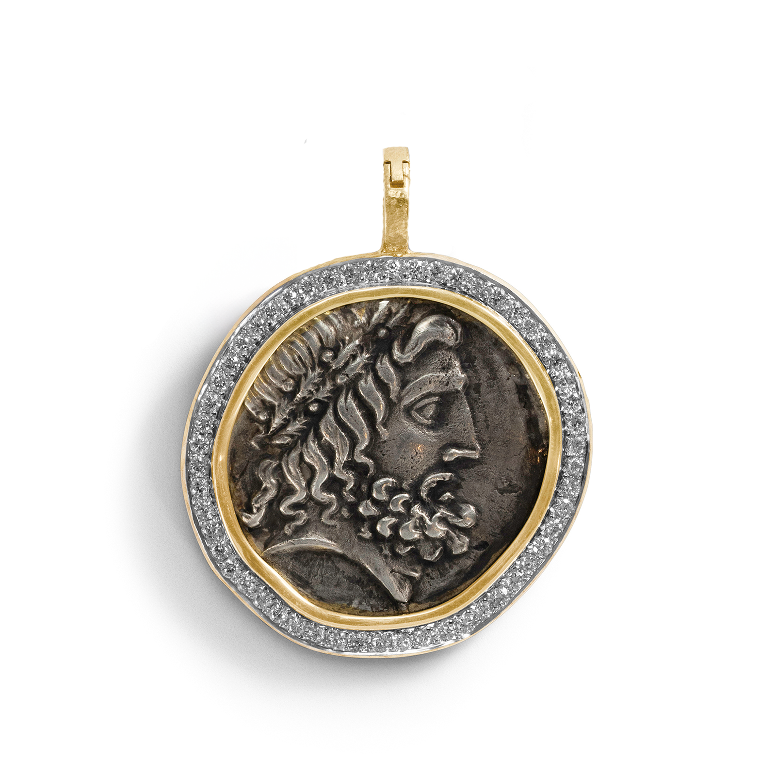 Zeus "Gods & Heroes" Coin Pendant with Diamond Halo