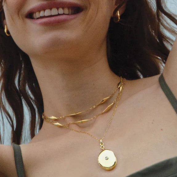 Infinity Diamond & Gold Engraved Locket Necklace