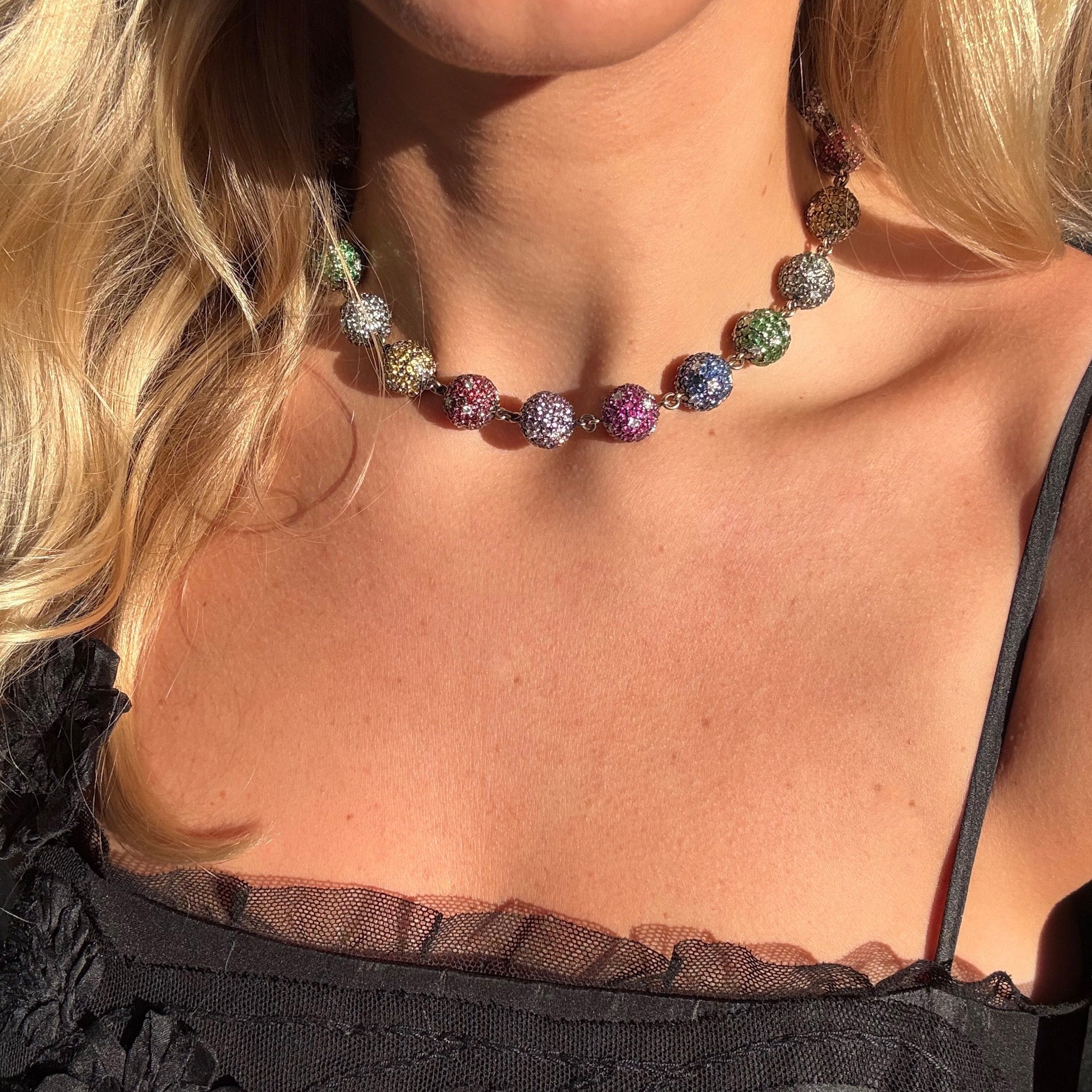 Vintage Diamond & Multicolored Sapphire Stone Necklace