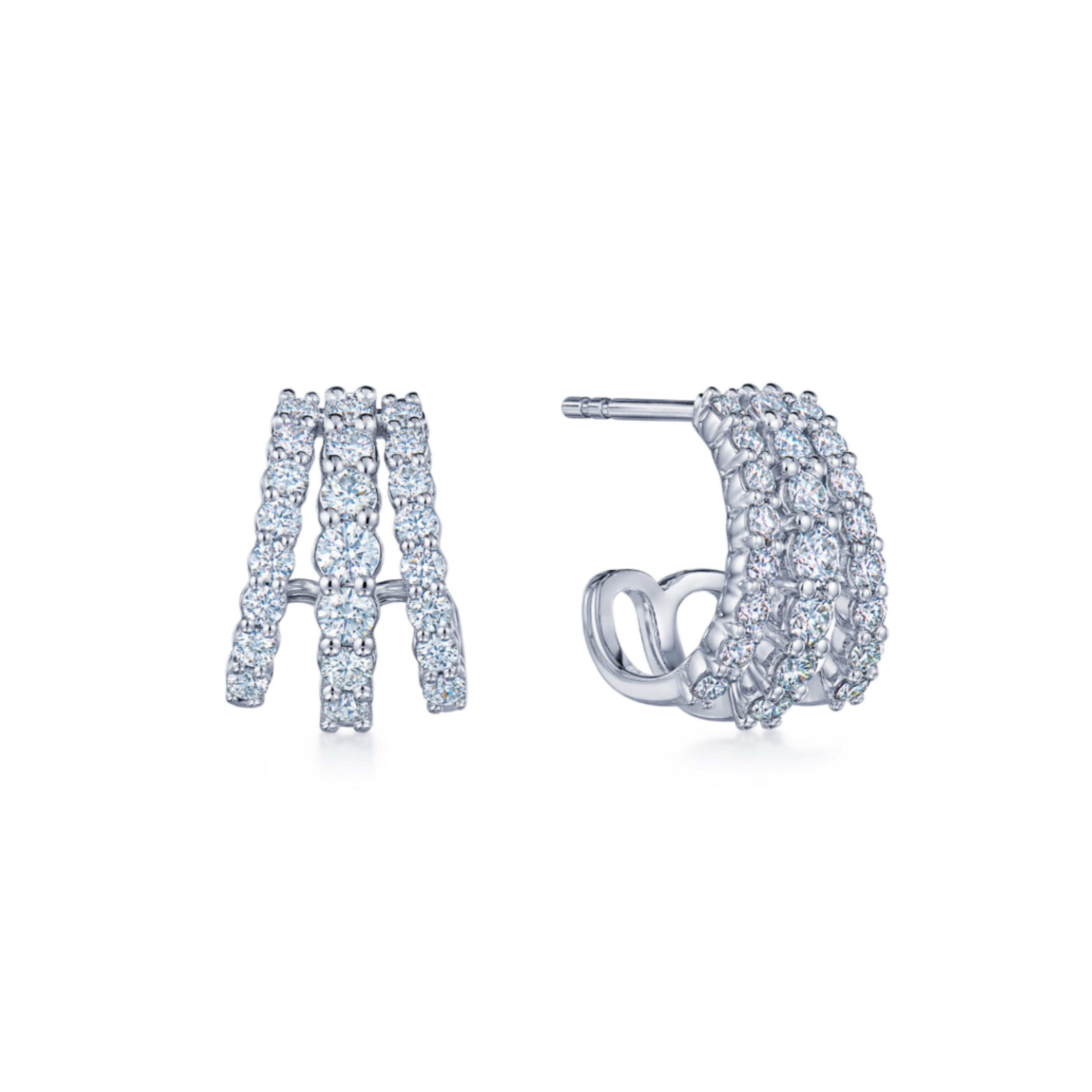 Three-Row Lyric Huggie Earrings with Diamonds