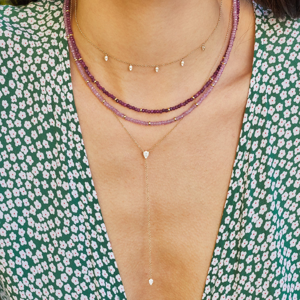 Full Cut Diamond Teardrop Lariat Necklace