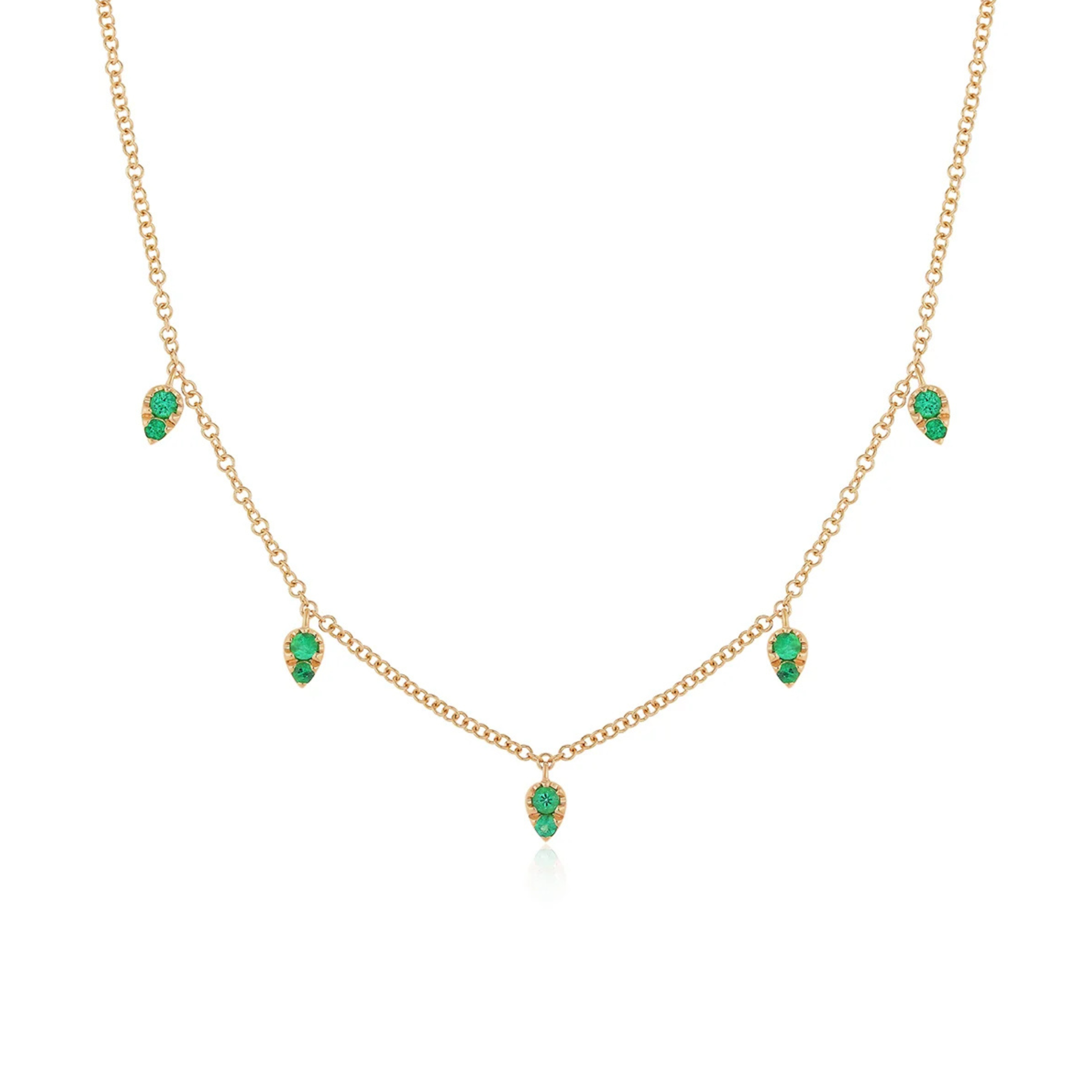 Emerald 5 Teardrop Choker Necklace