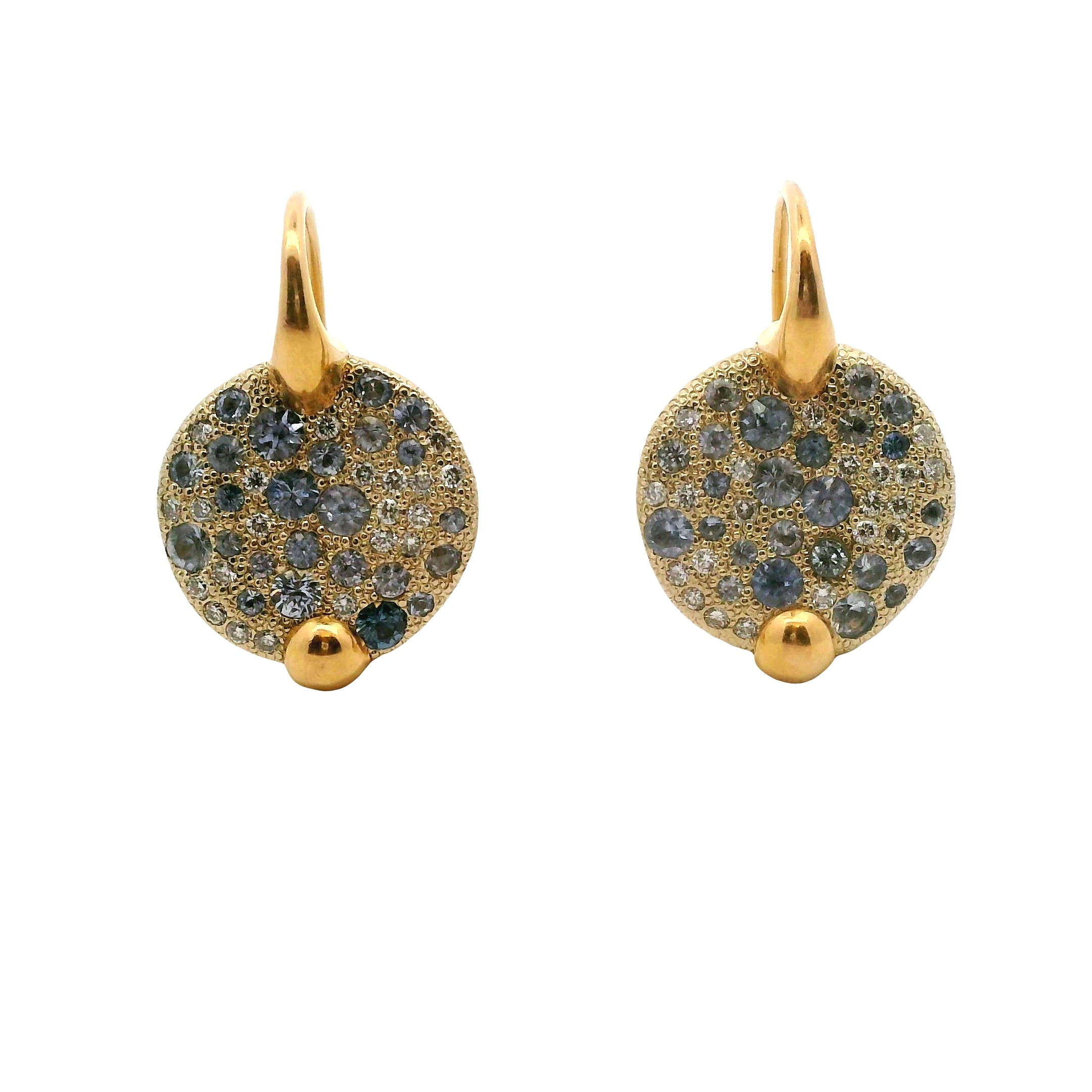 Vintage Cobblestone Sapphire & Diamond Disc Earrings