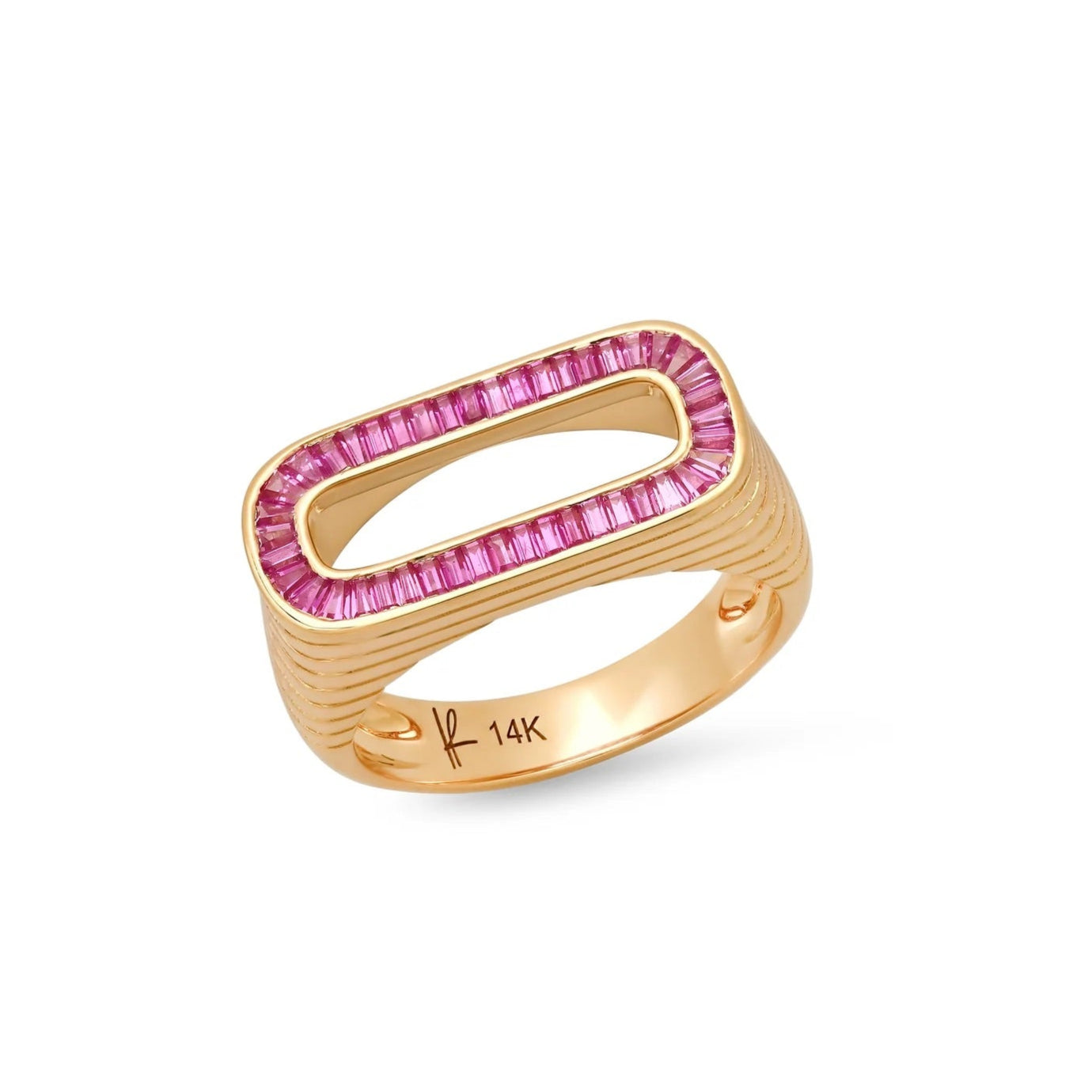 Grandsize Pink Sapphire-Encrusted Initial Ring