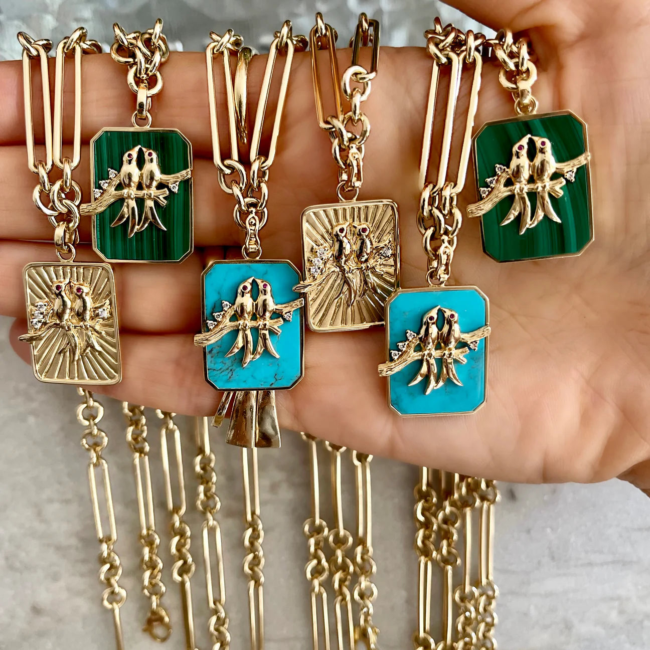 Large Turquoise Lovebirds Necklace
