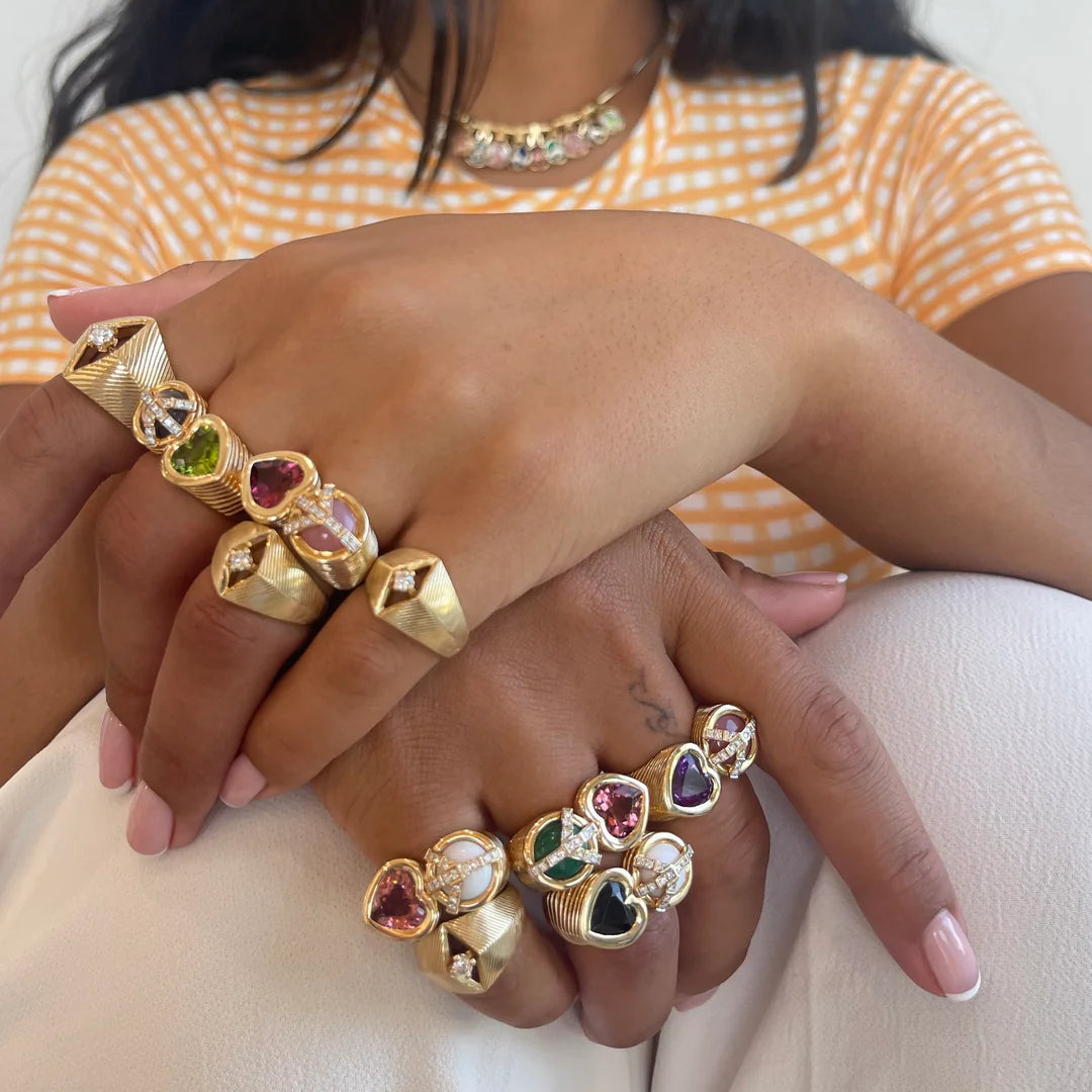Peace and Love Ring in Malachite and Tourmaline