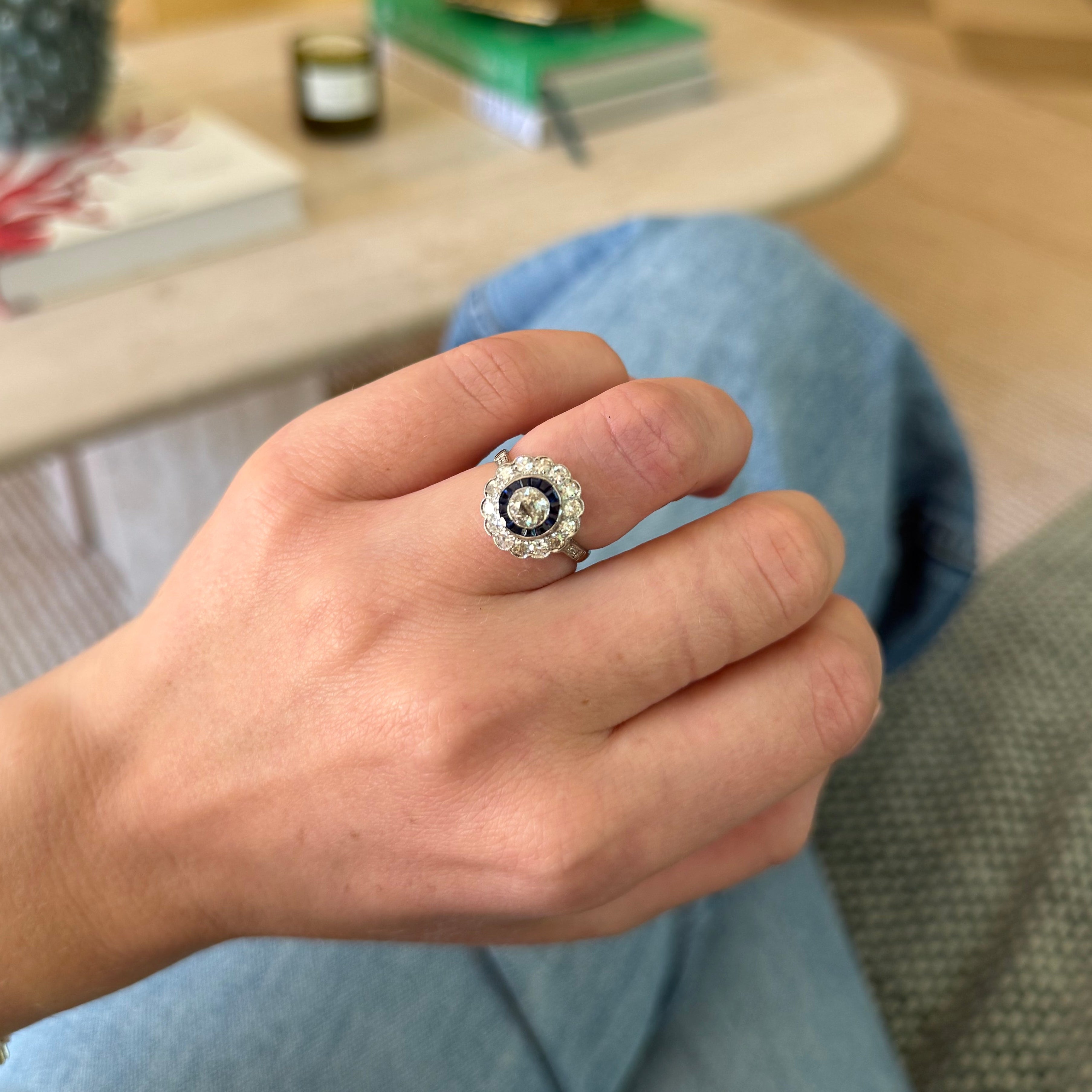 Vintage Diamond & Sapphire Double Halo Ring