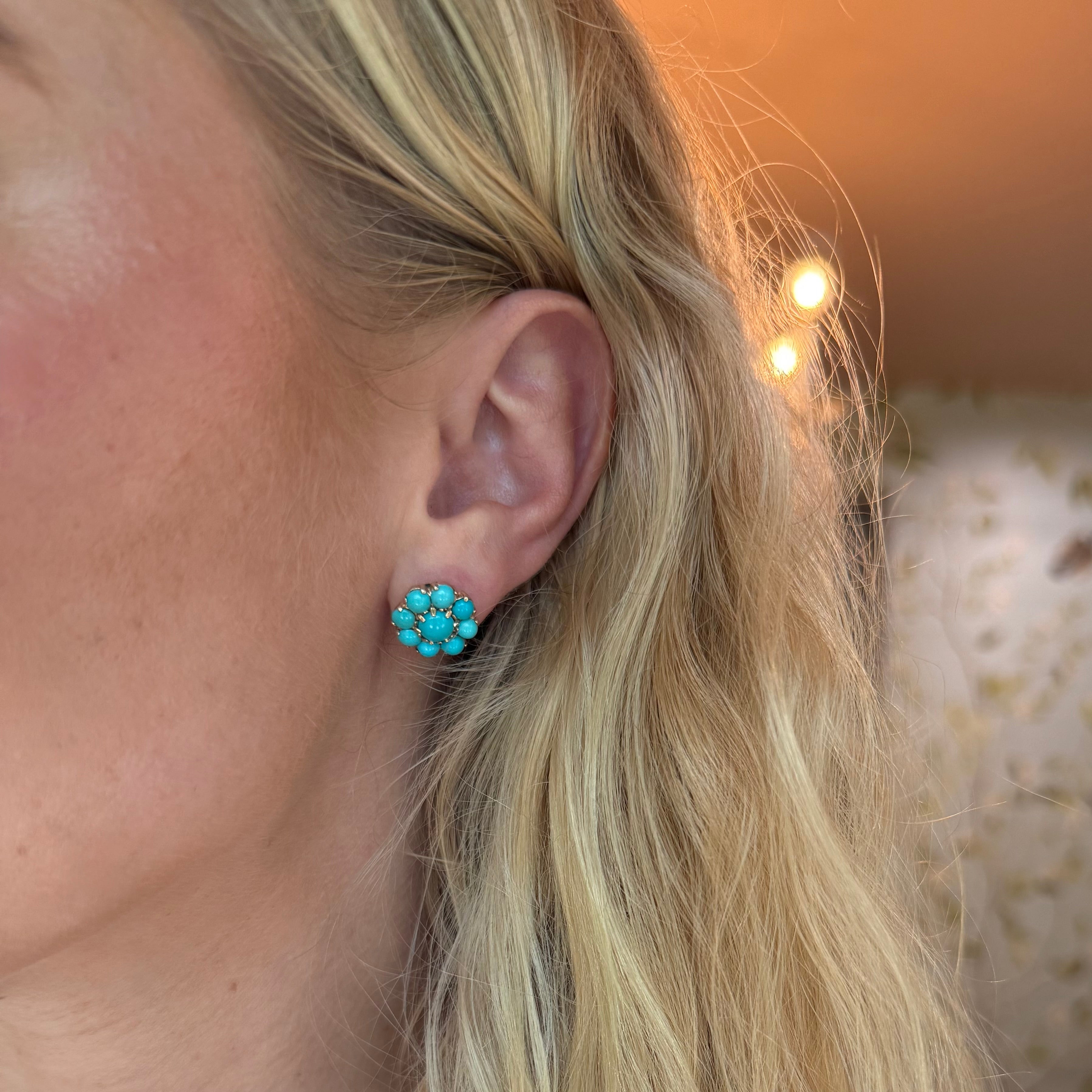 Vintage Turquoise Flower Stud Earrings