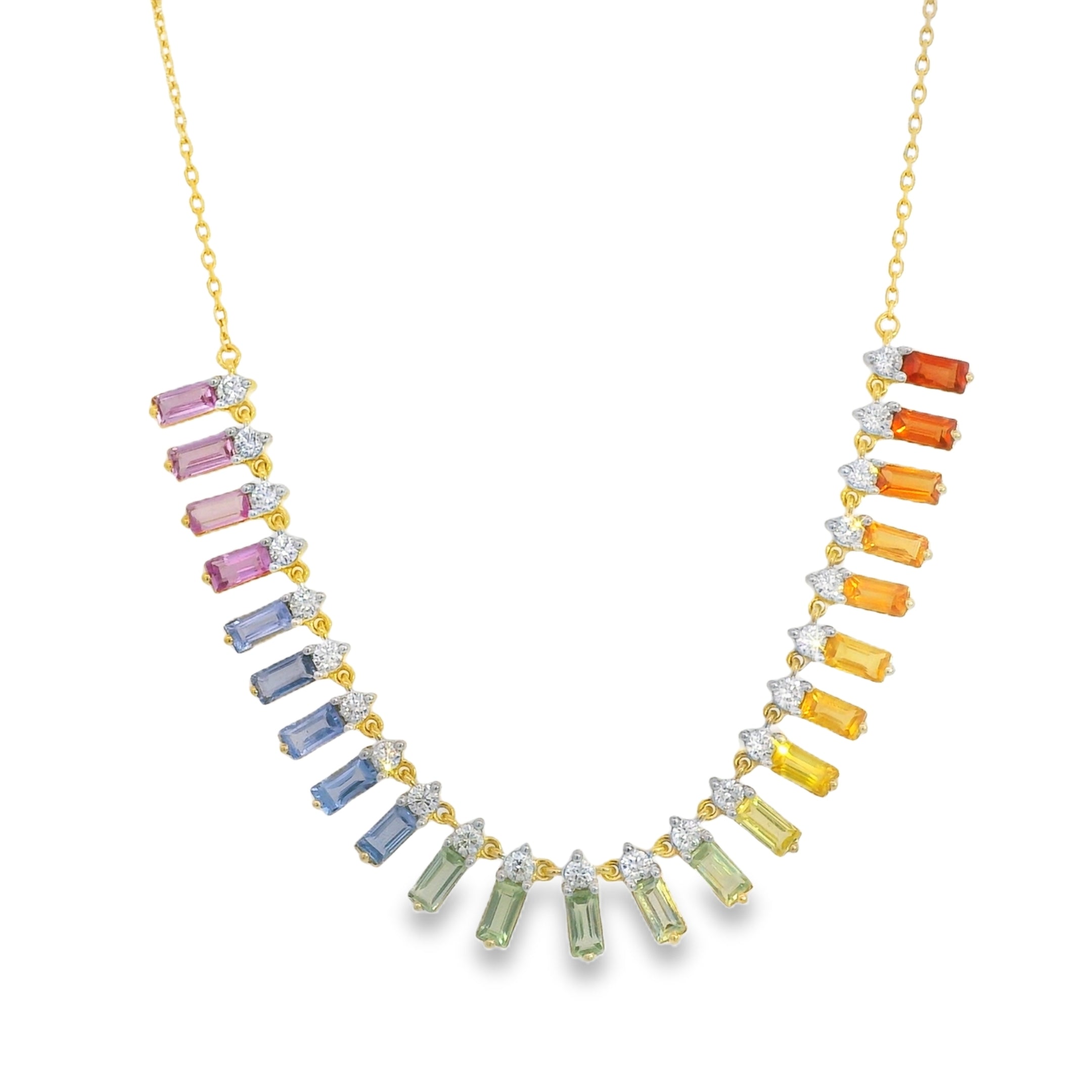 Rainbow Sapphire and Round Diamond Shaker Necklace