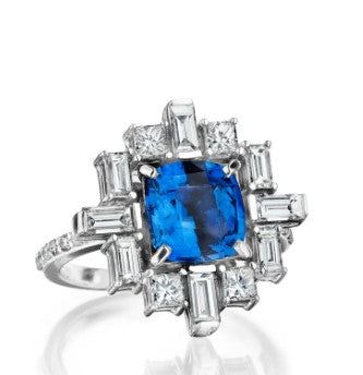 Moderne Deco Sapphire & Diamond Cocktail Ring