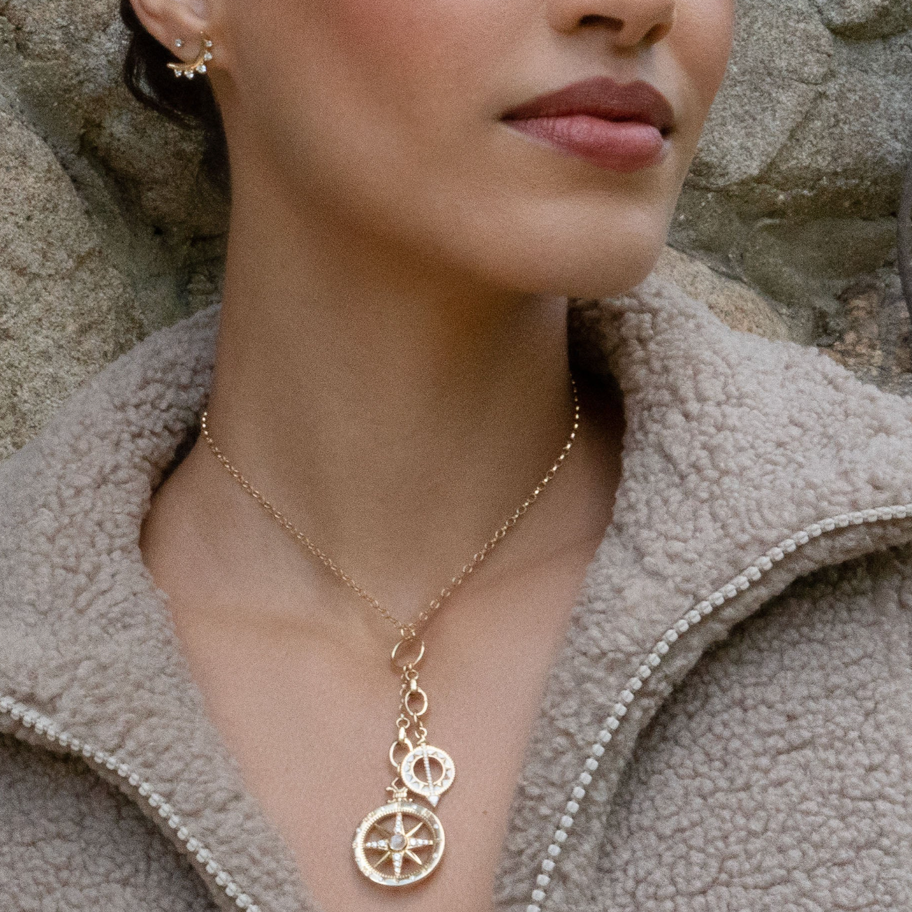 "Adventure" Compass Charm with Diamonds