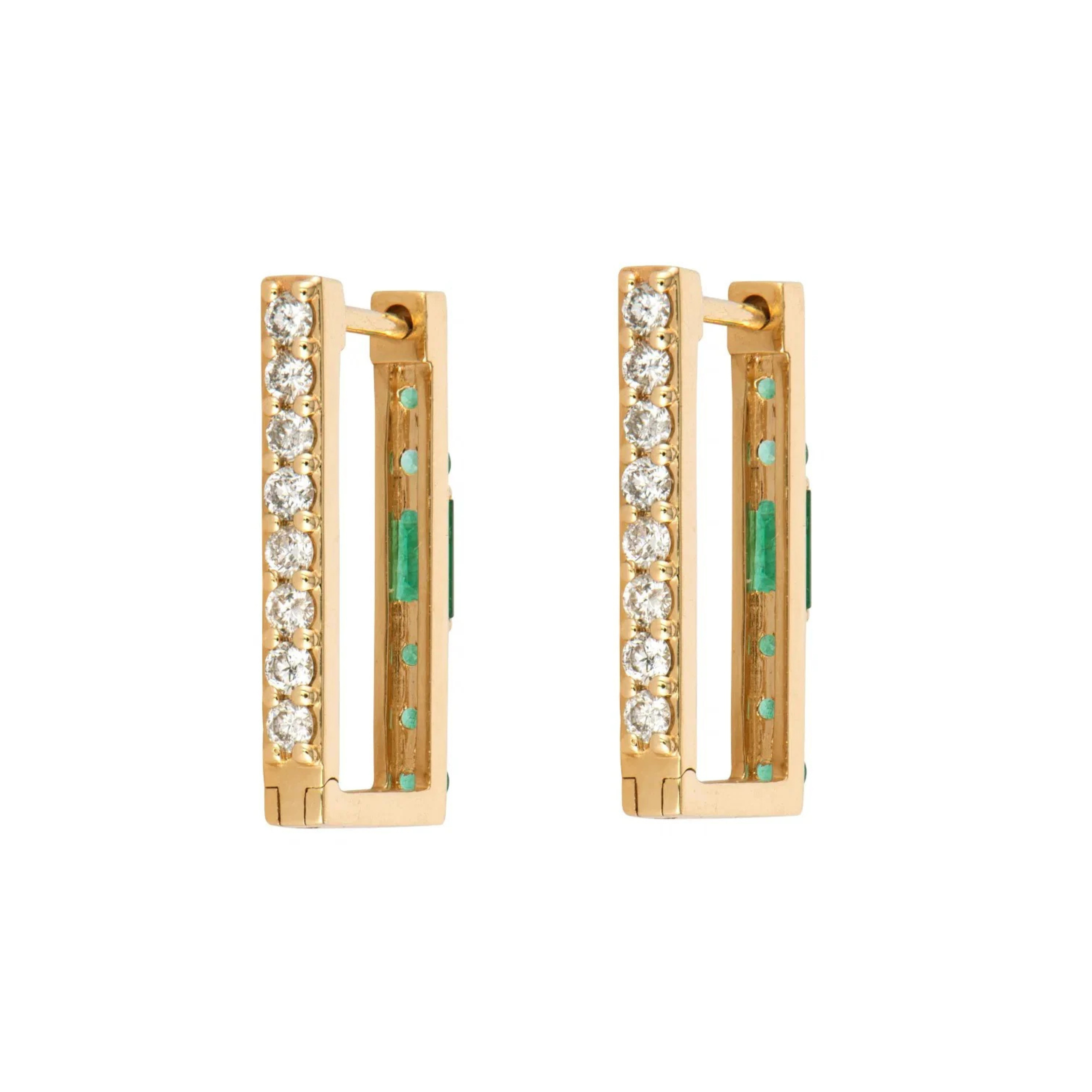 Emerald and Diamond Two-Sided Rectangular Hoops
