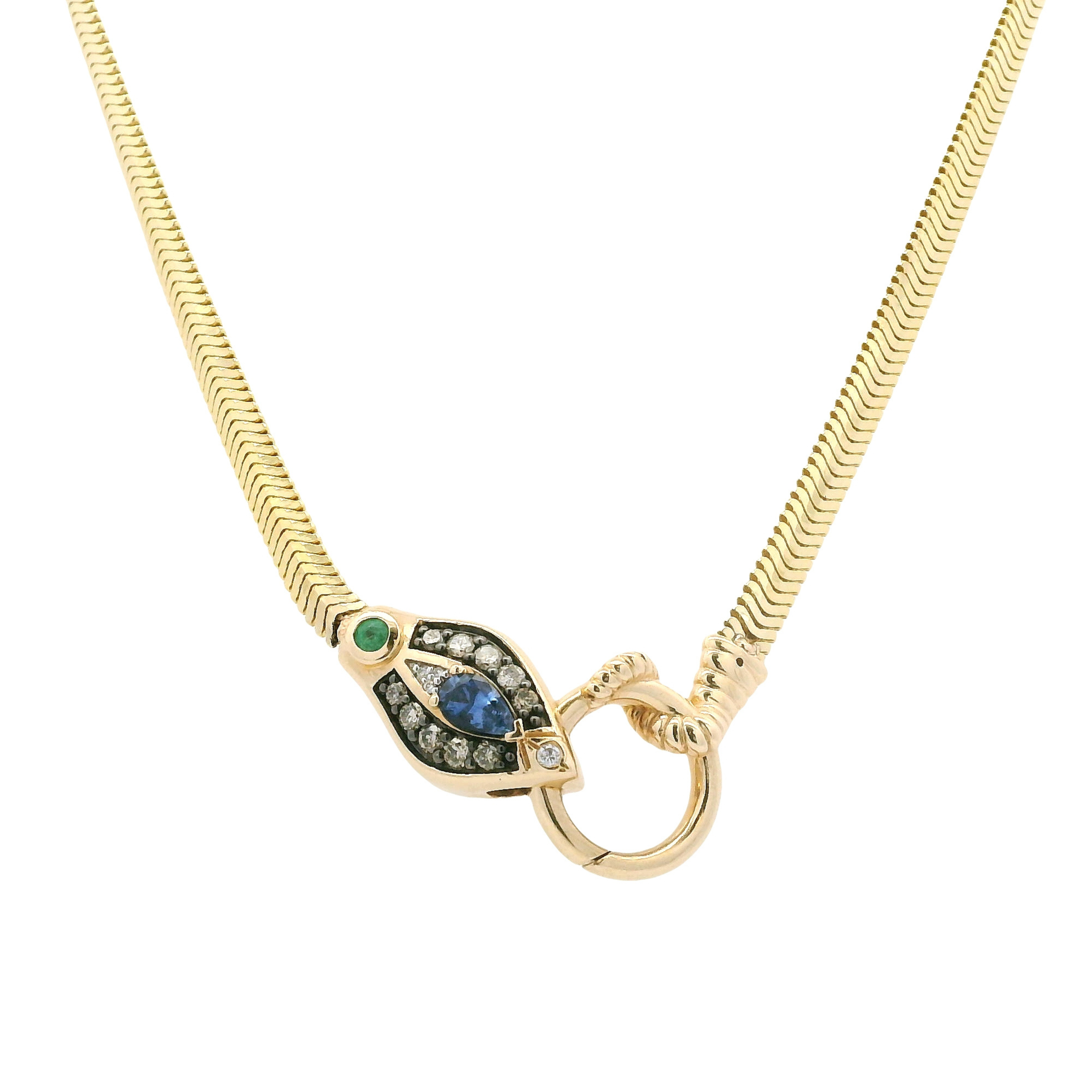 Double Sided Diamond, Emerald, and Ruby Serpent Necklace