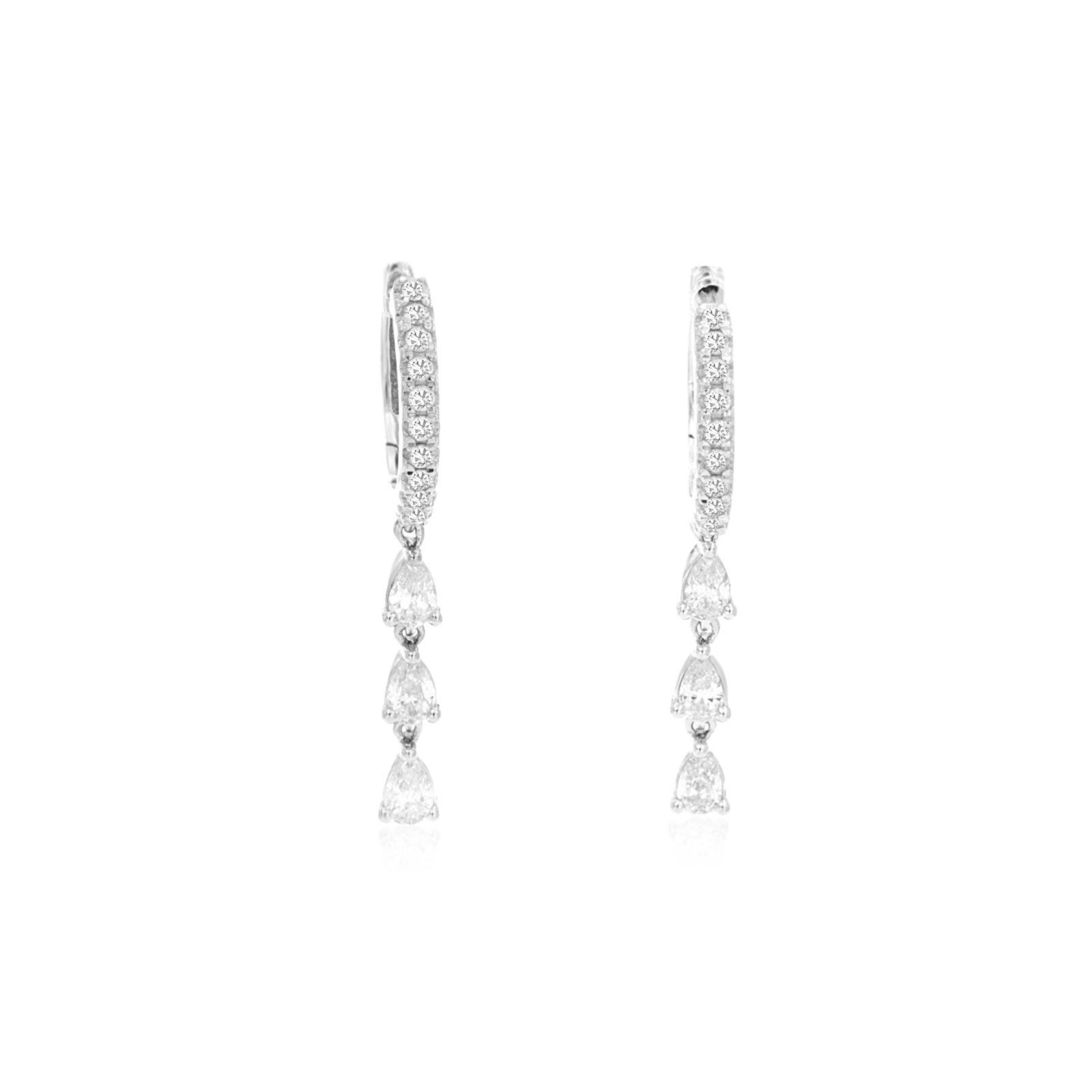 Diamond Hoop Earrings with Triple Pear Drop