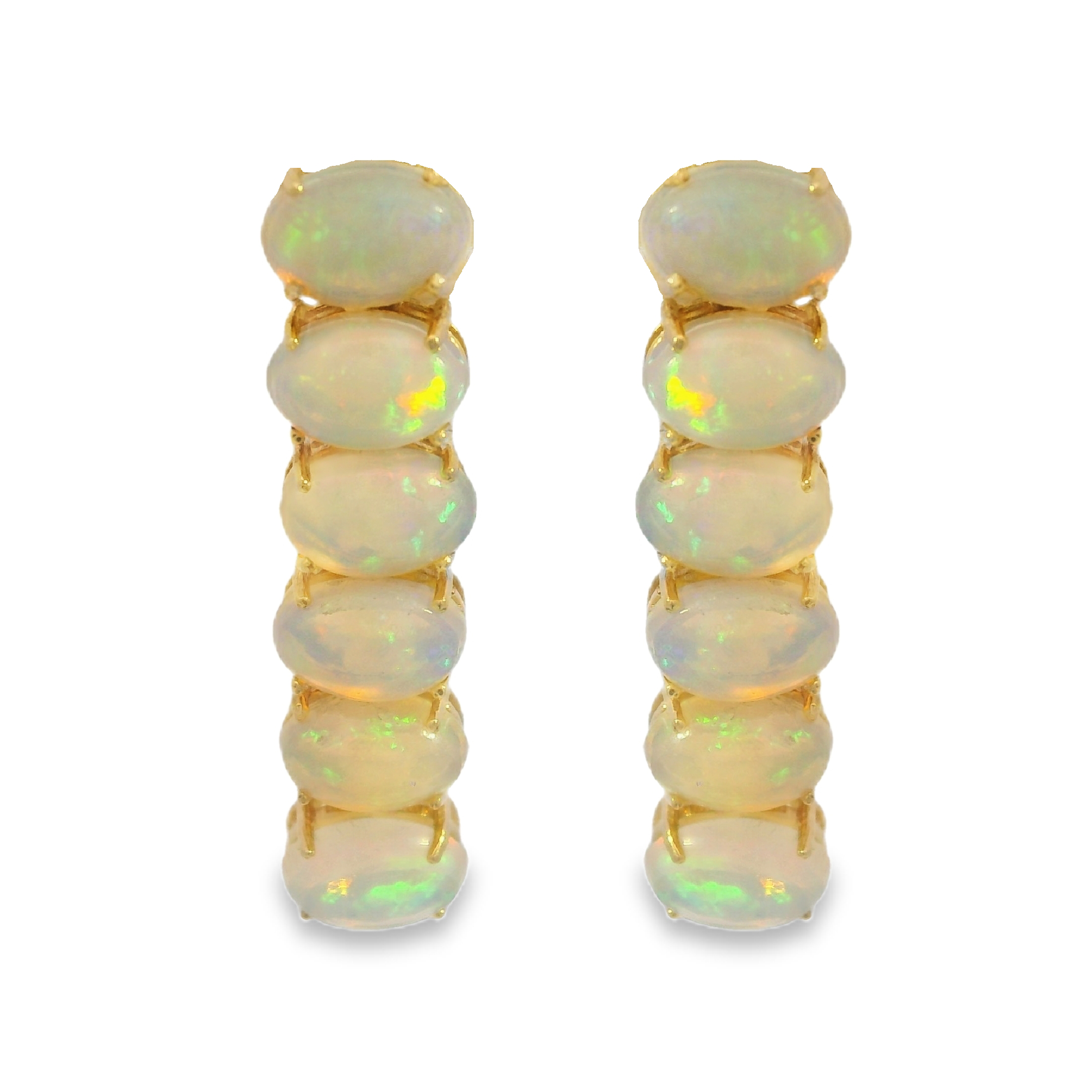 East-West Small Cabochon Oval Opal Drop Earrings