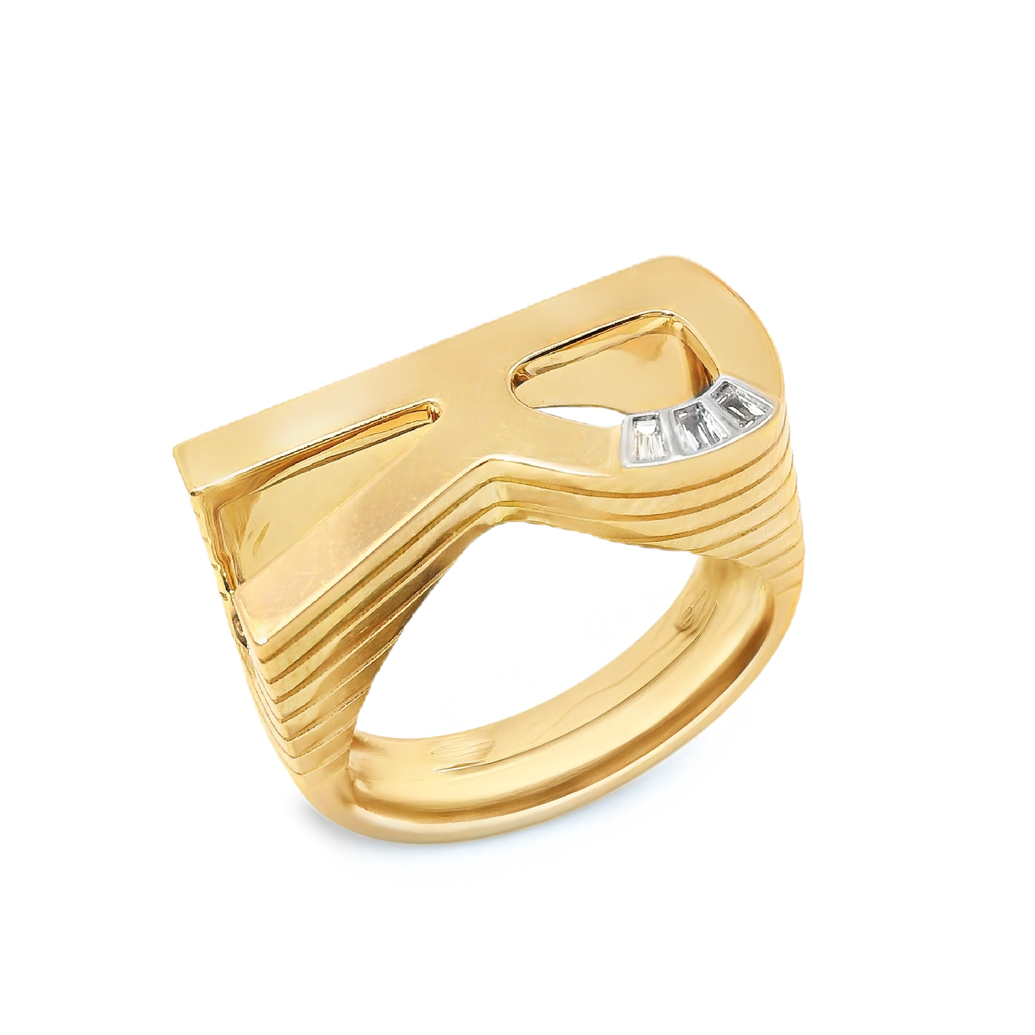 Grandsize Baguette Diamond "R" Initial Ring