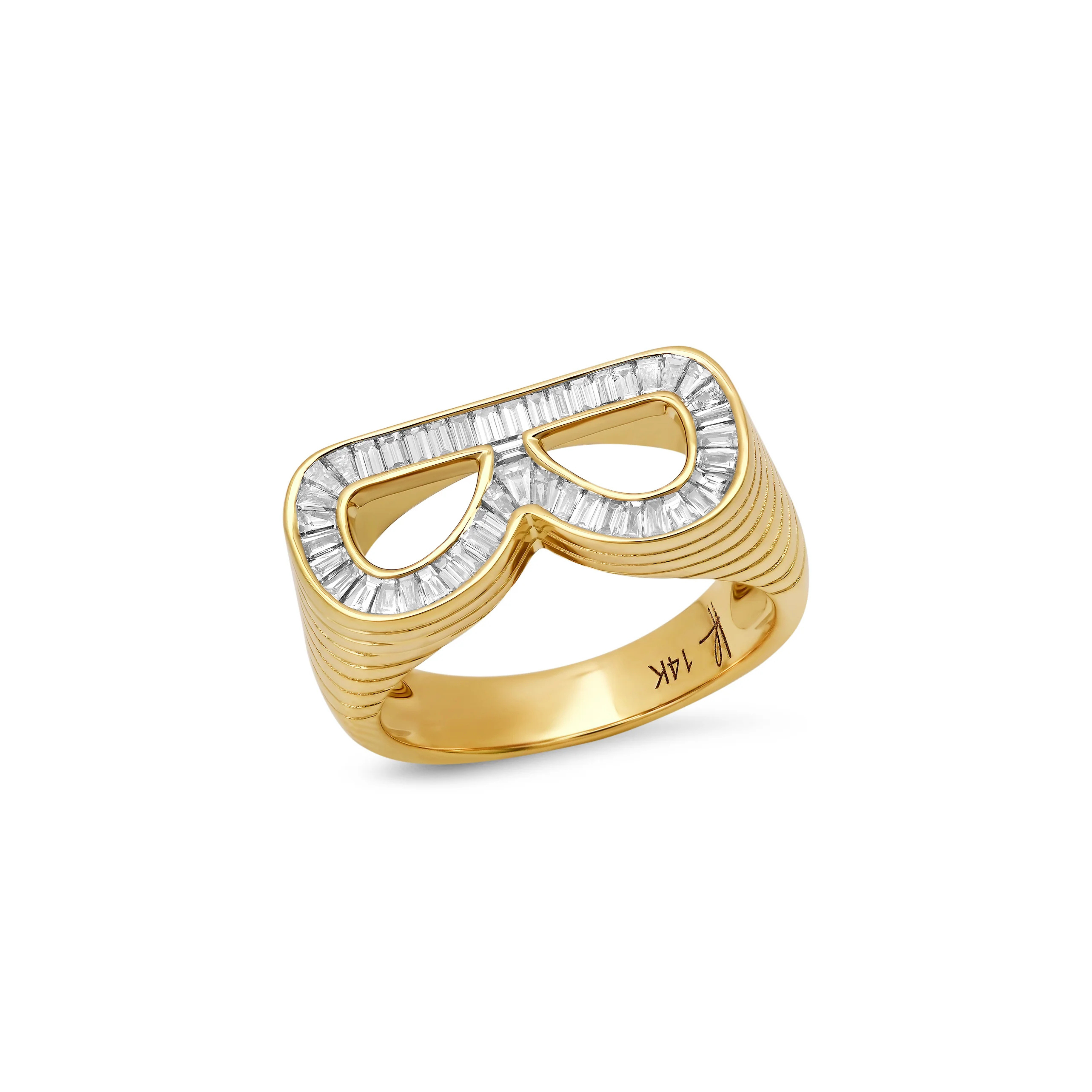 Grandsize Ribbed Diamond-Encrusted Initial Ring
