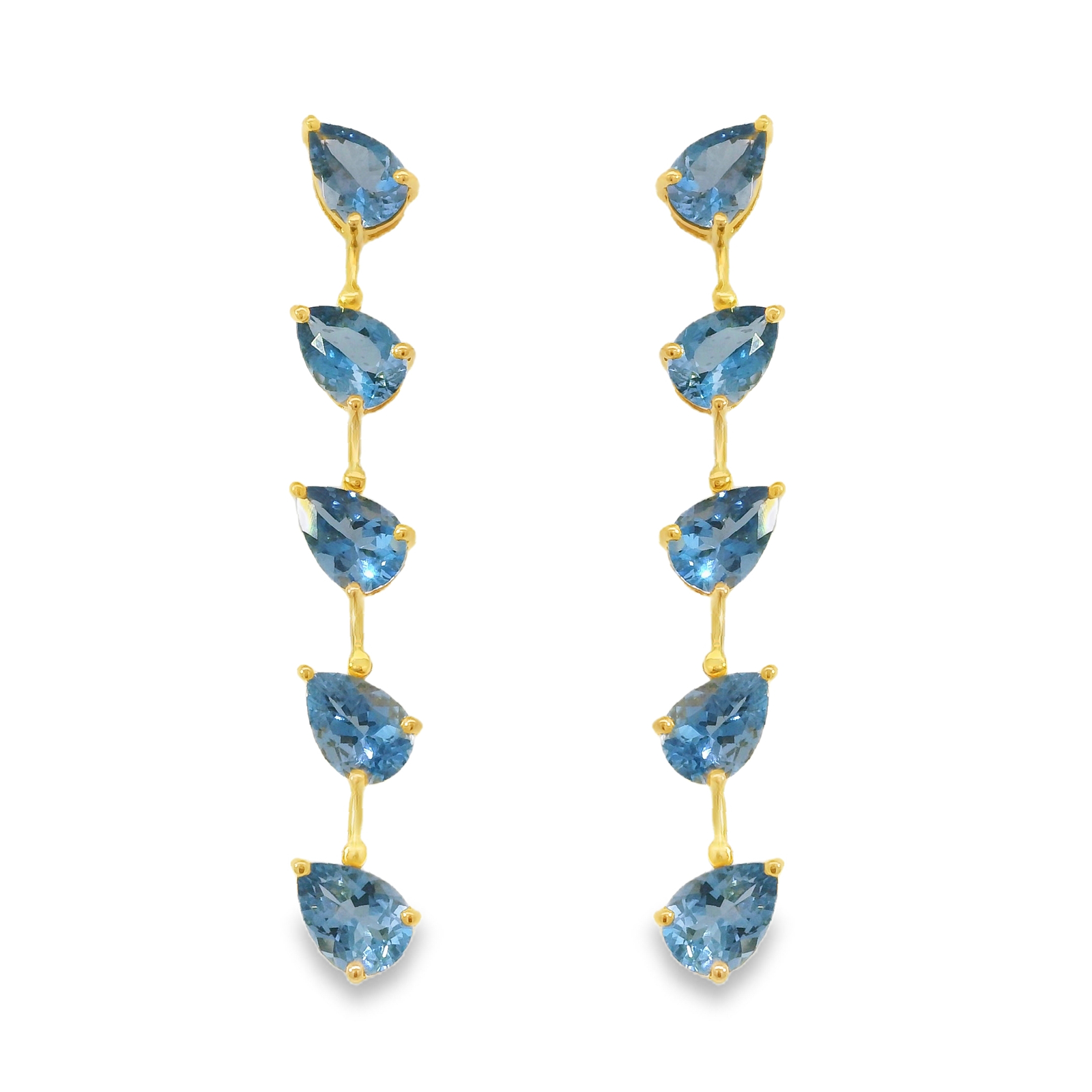 Pear Aquamarine Five Stone Drop Earrings