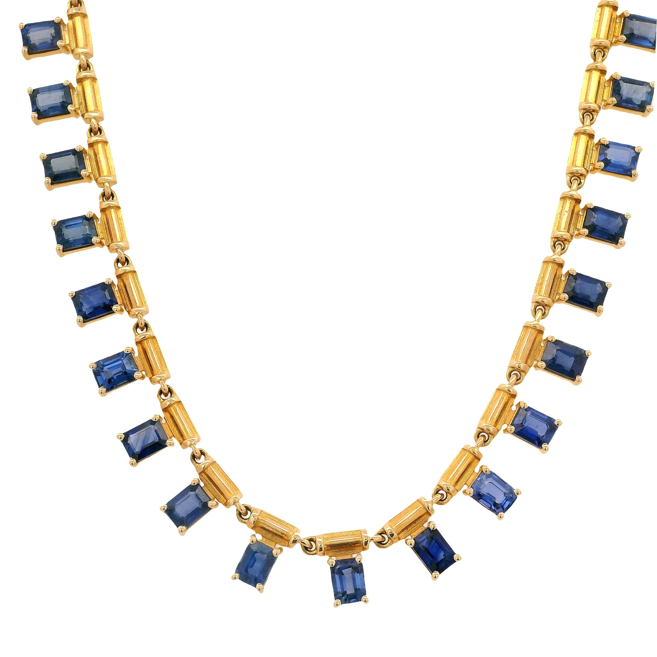 Baguette Blue Sapphire Shaker Necklace on Paperclip Chain