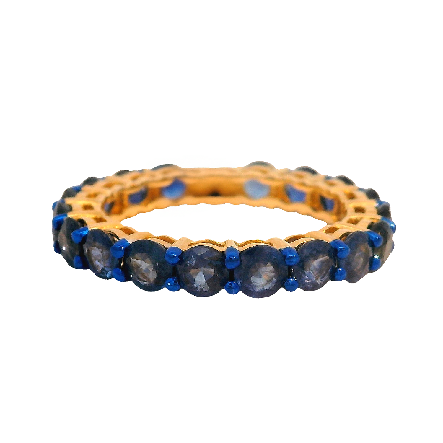 Blue Sapphire Eternity Band with Blue Rhodium Prongs