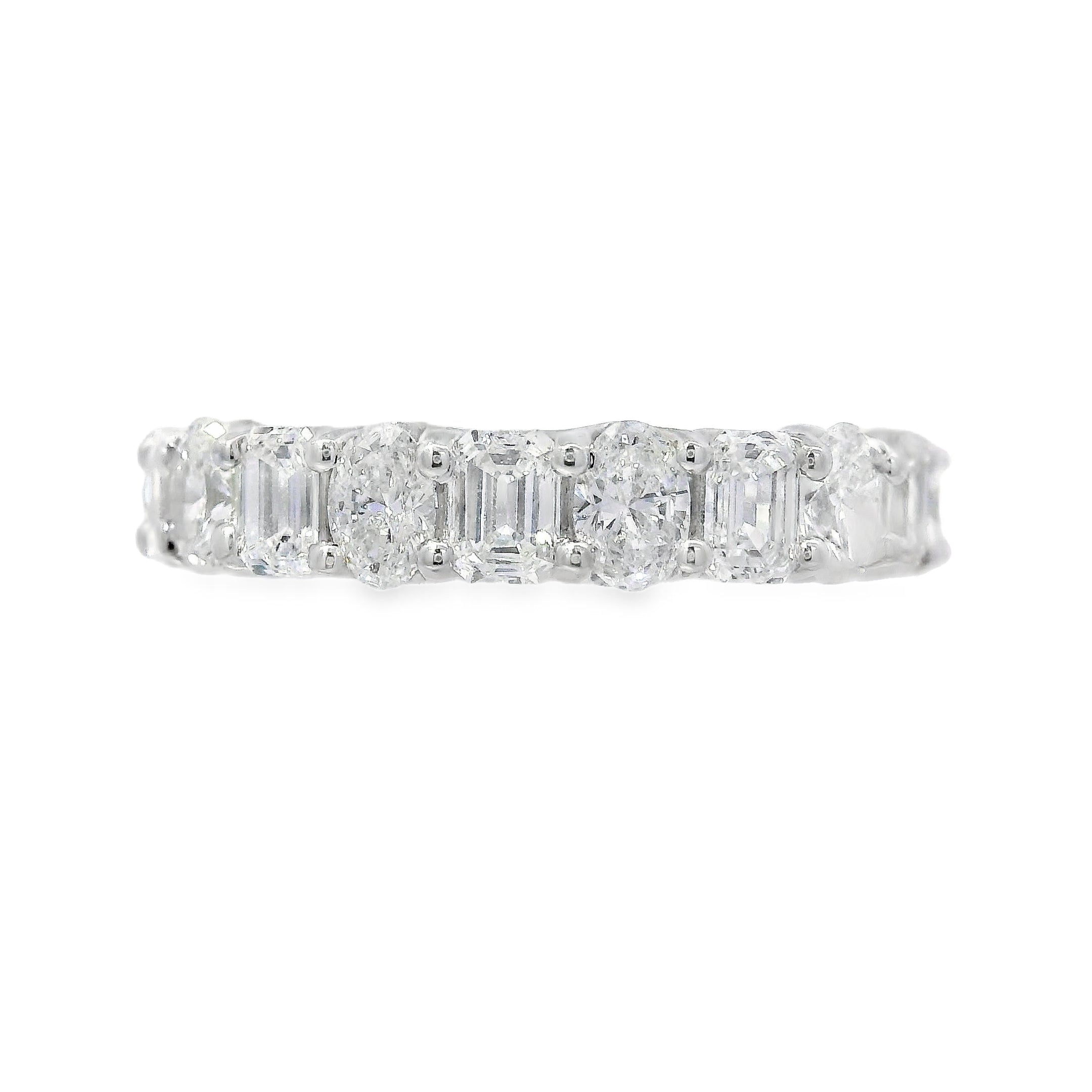 Alternating North-South Oval and Emerald Cut Diamond Anniversary Band