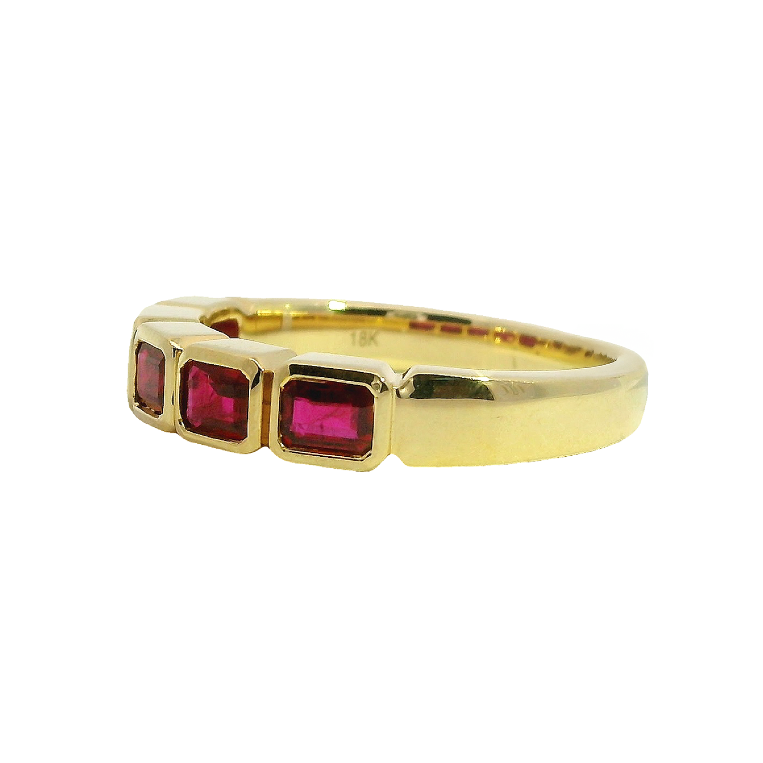 East-West Bezel Emerald Cut Ruby Half-Band
