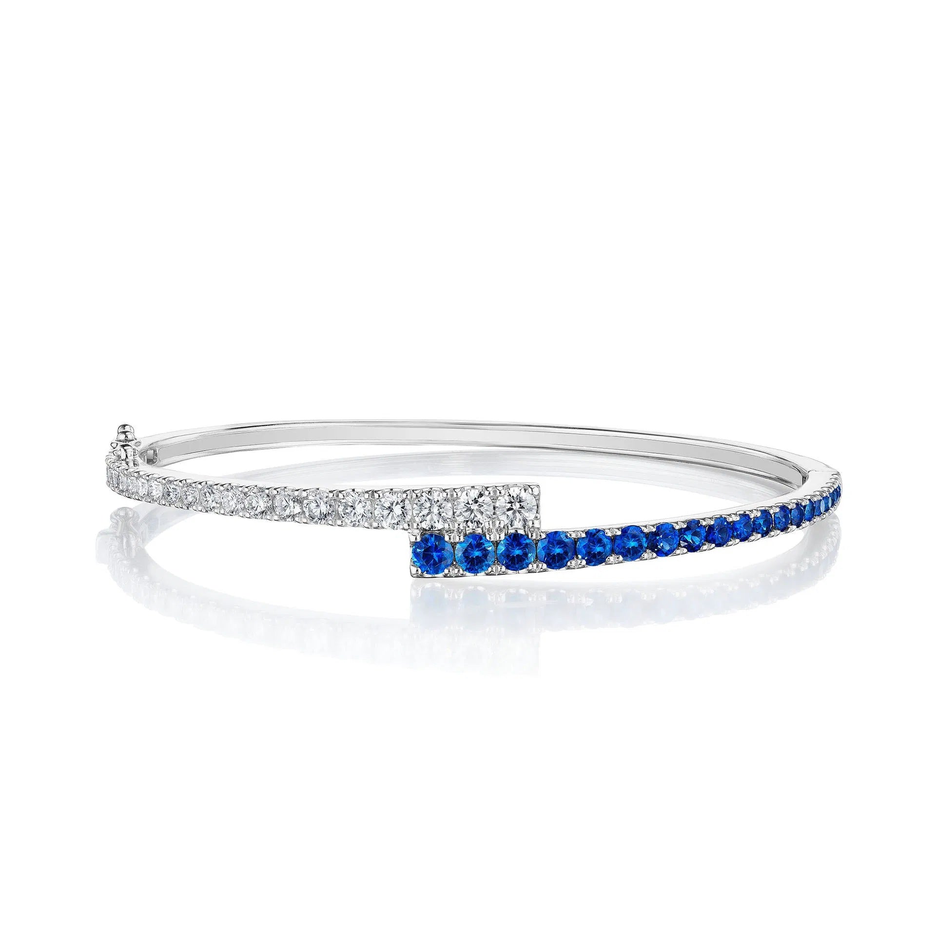 Graduated Round Sapphire and Diamond Bypass Bangle