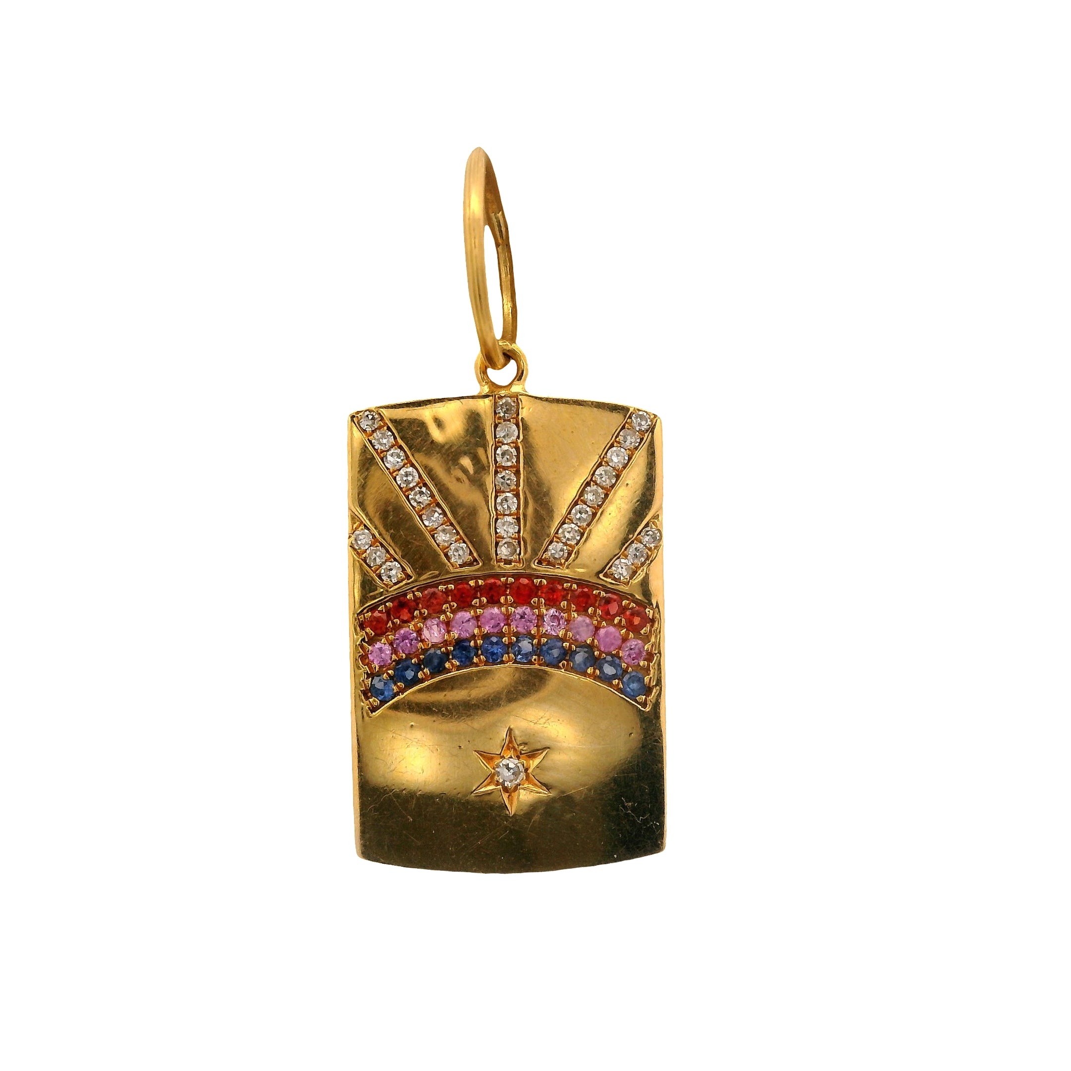 Pavé Diamond and Rainbow Sapphire Dog Tag Pendant