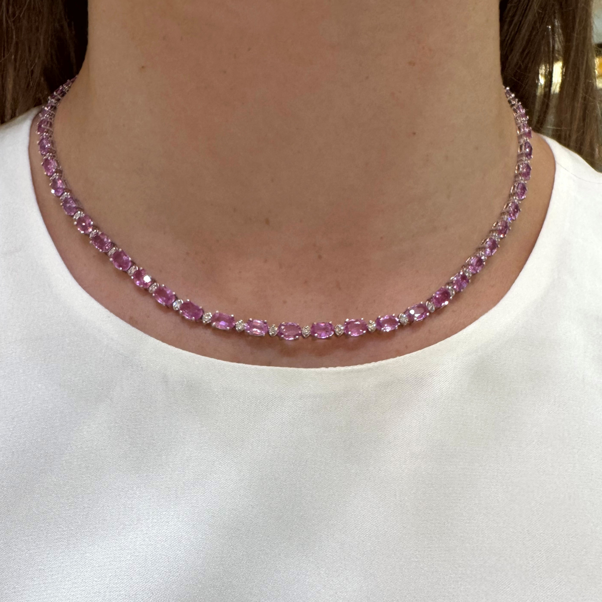Vintage Pink Sapphire and Diamond Necklace