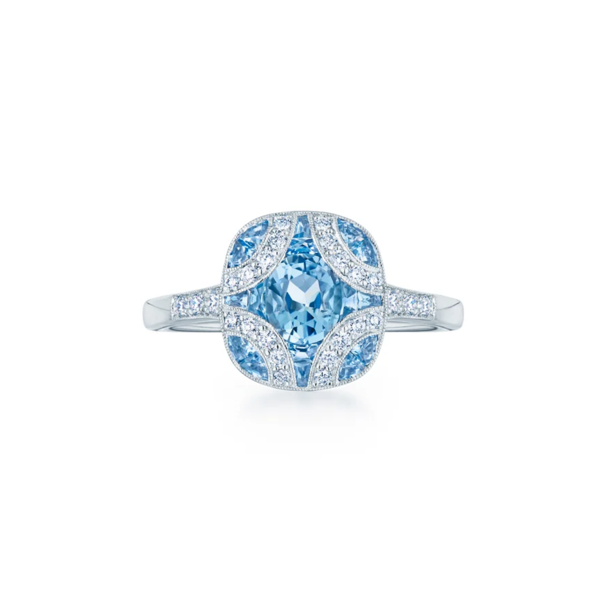 Small Ring with Aquamarines and Diamonds