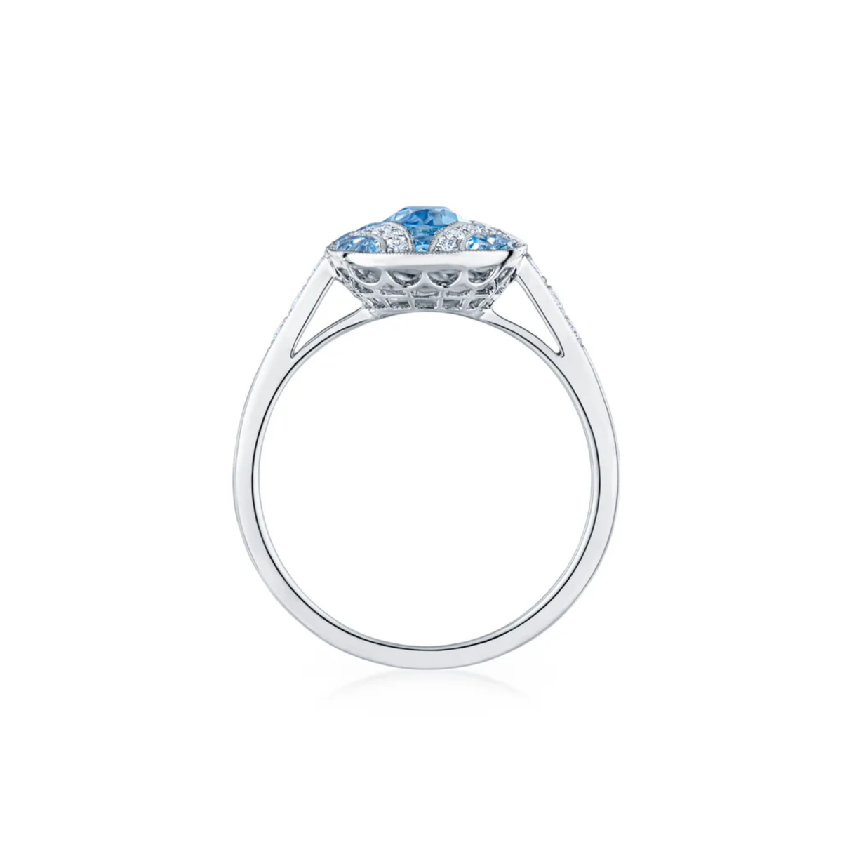 Small Ring with Aquamarines and Diamonds