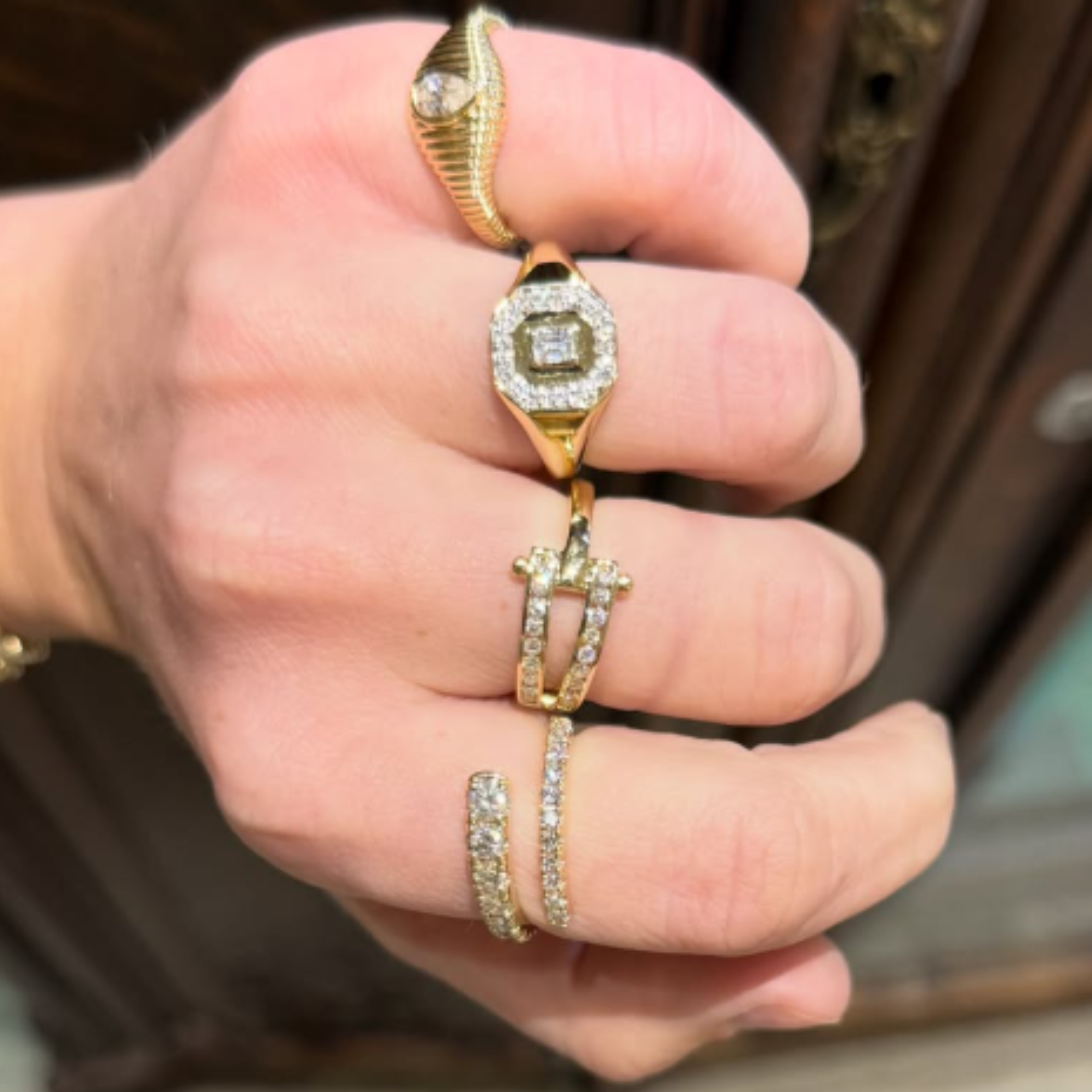 Baguette Diamond Geometric Ring