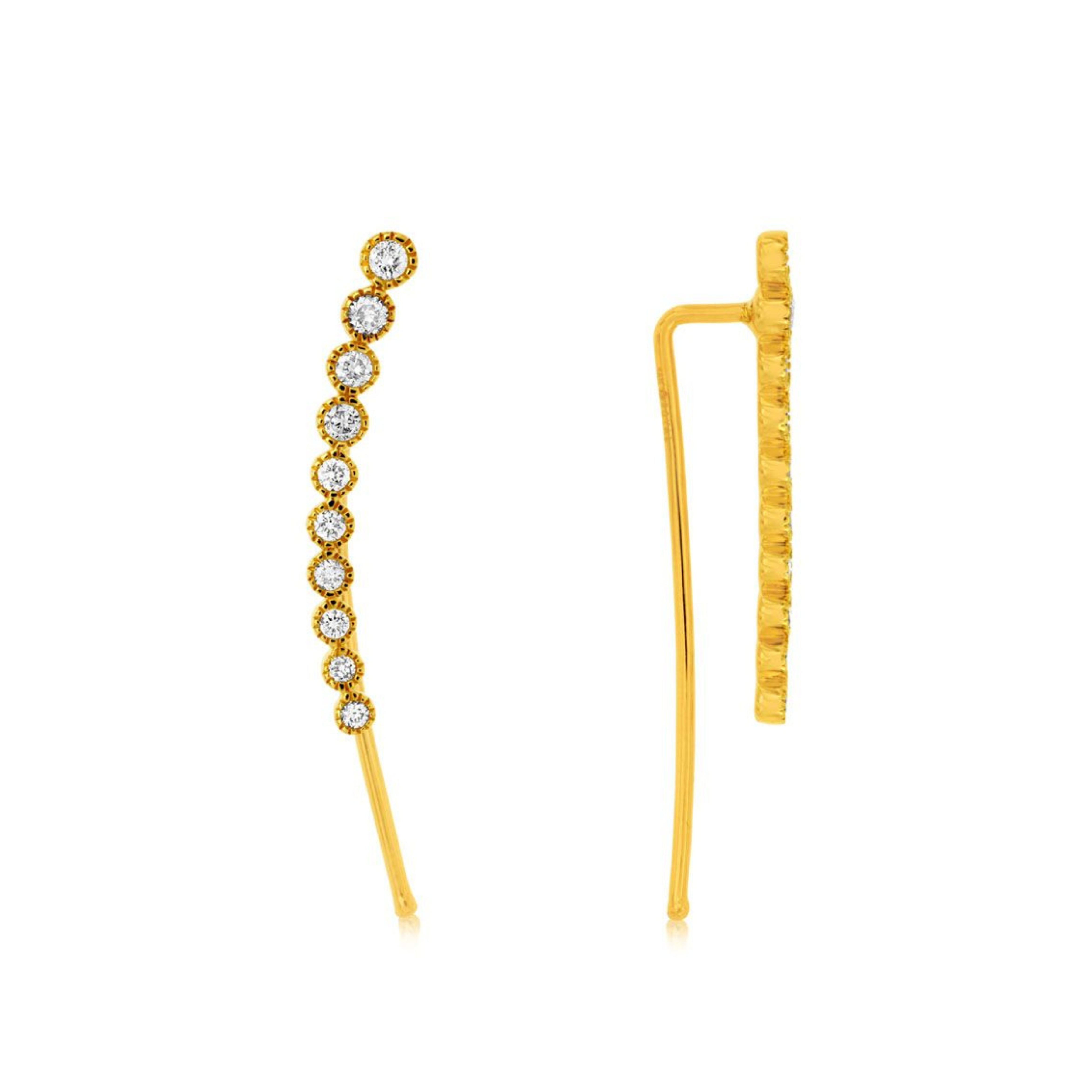 Graduated Milgrain Bezeled Round Diamond Ear Climbers