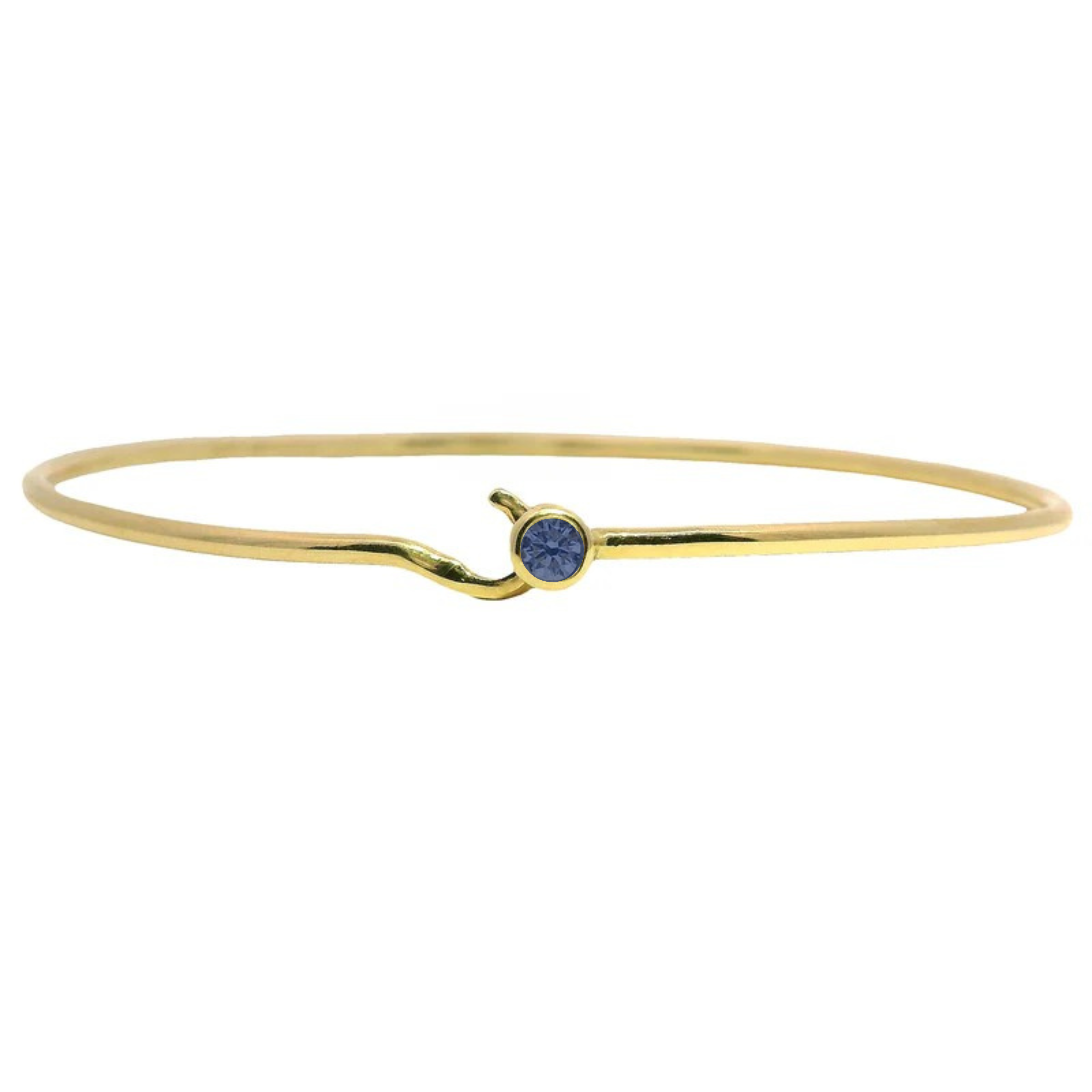 Bezeled Round Blue Sapphire Hook Latch Bangle