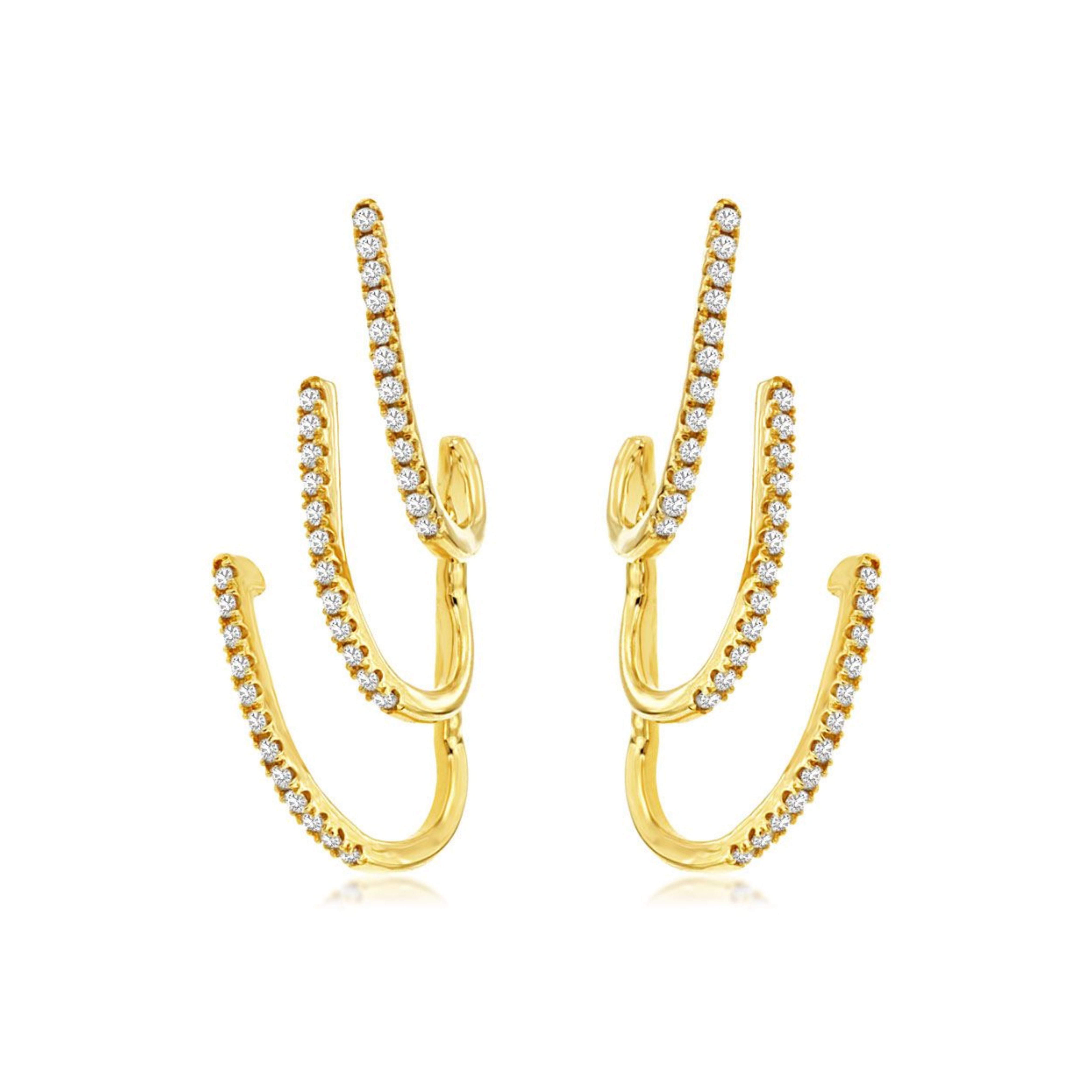 Three-Row Pave Diamond Climber Earrings