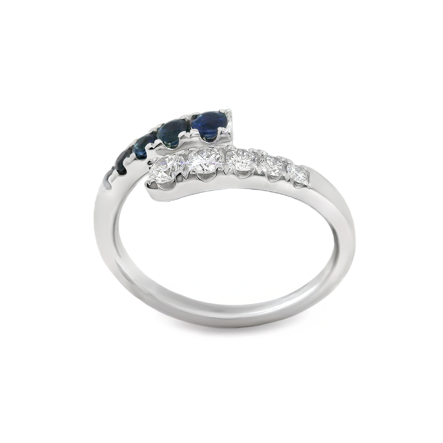 Graduated Round Sapphire and Diamond Bypass Ring