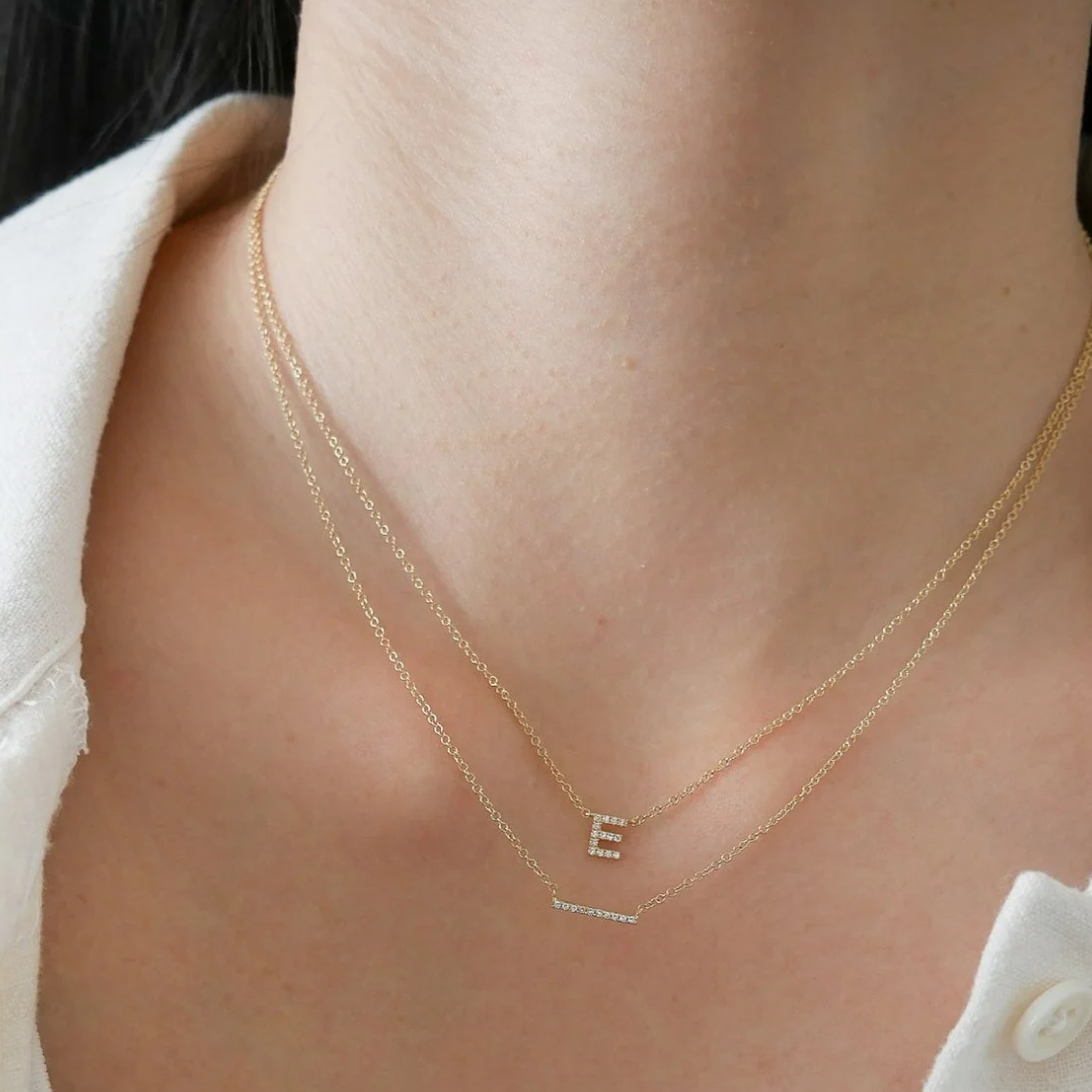White Gold Diamond Mini Bar Necklace