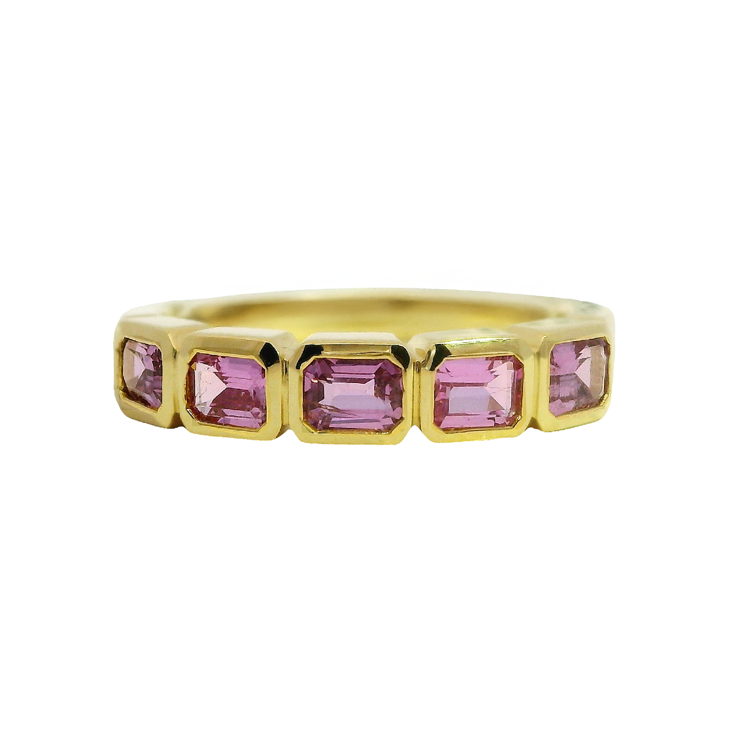 East-West Bezel Emerald Cut Pink Sapphire Half-Band