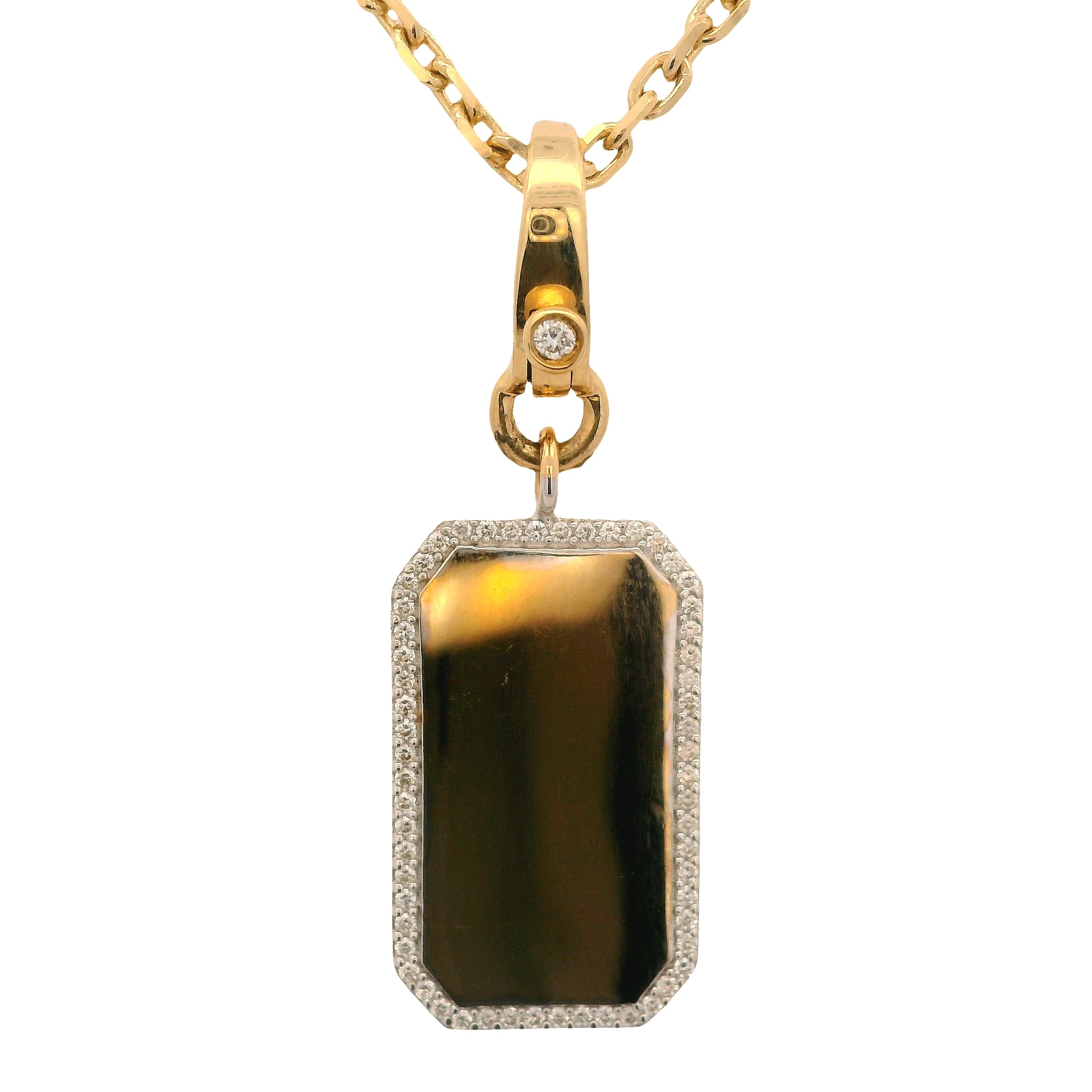Round Diamond Halo Dog Tag Pendant with Enhancer Bail