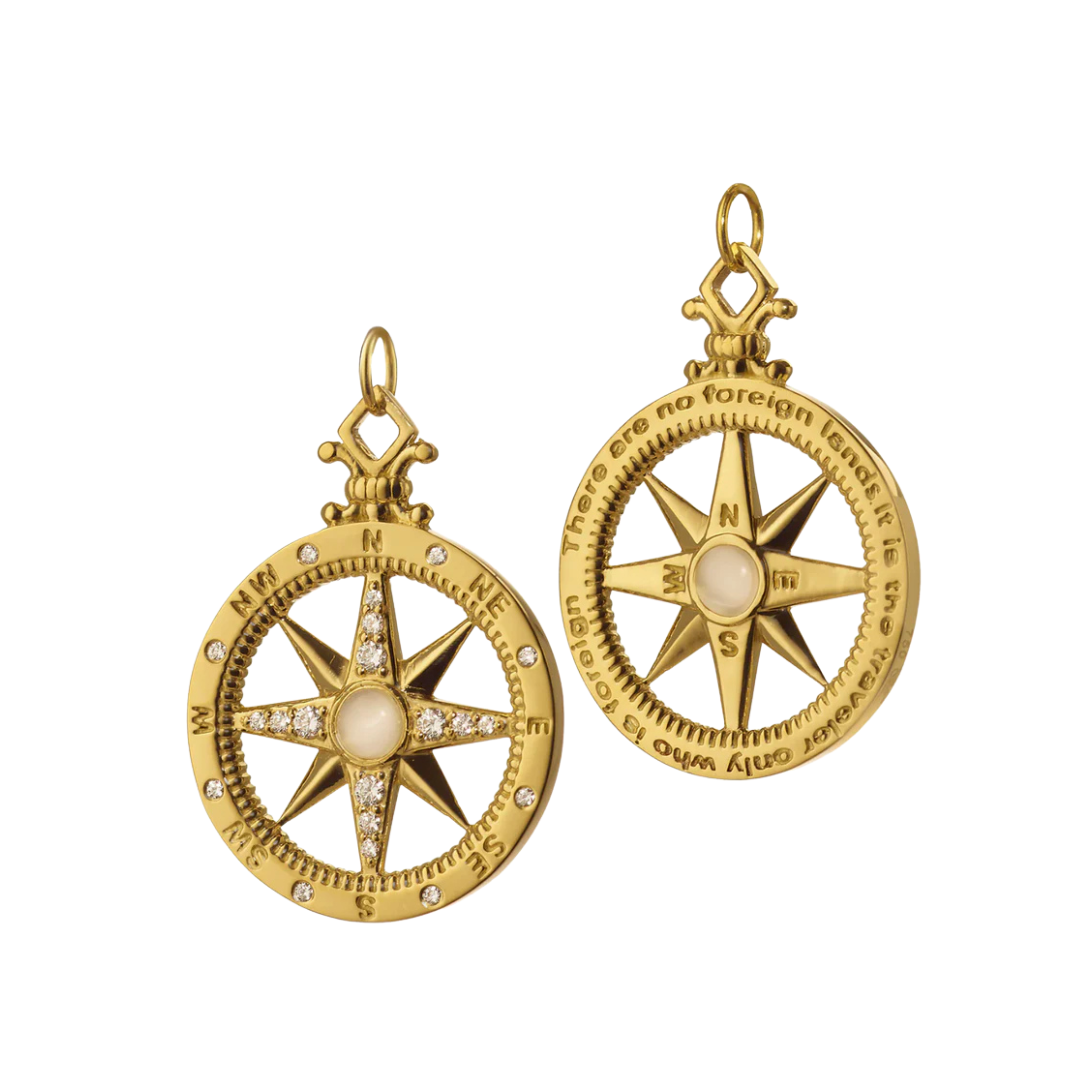 "Adventure" Compass Charm with Diamonds