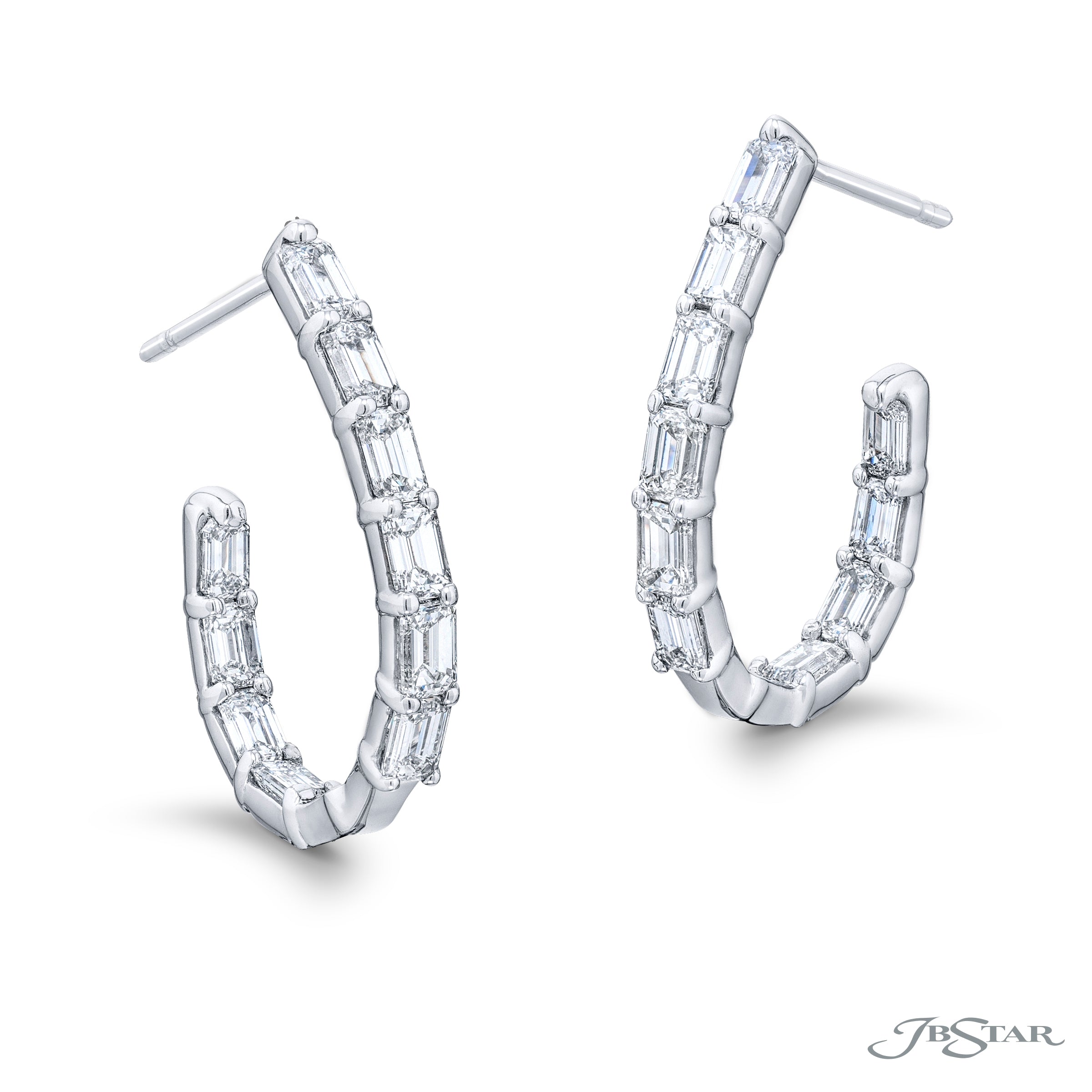 Emerald Cut Diamond Hoop Earrings