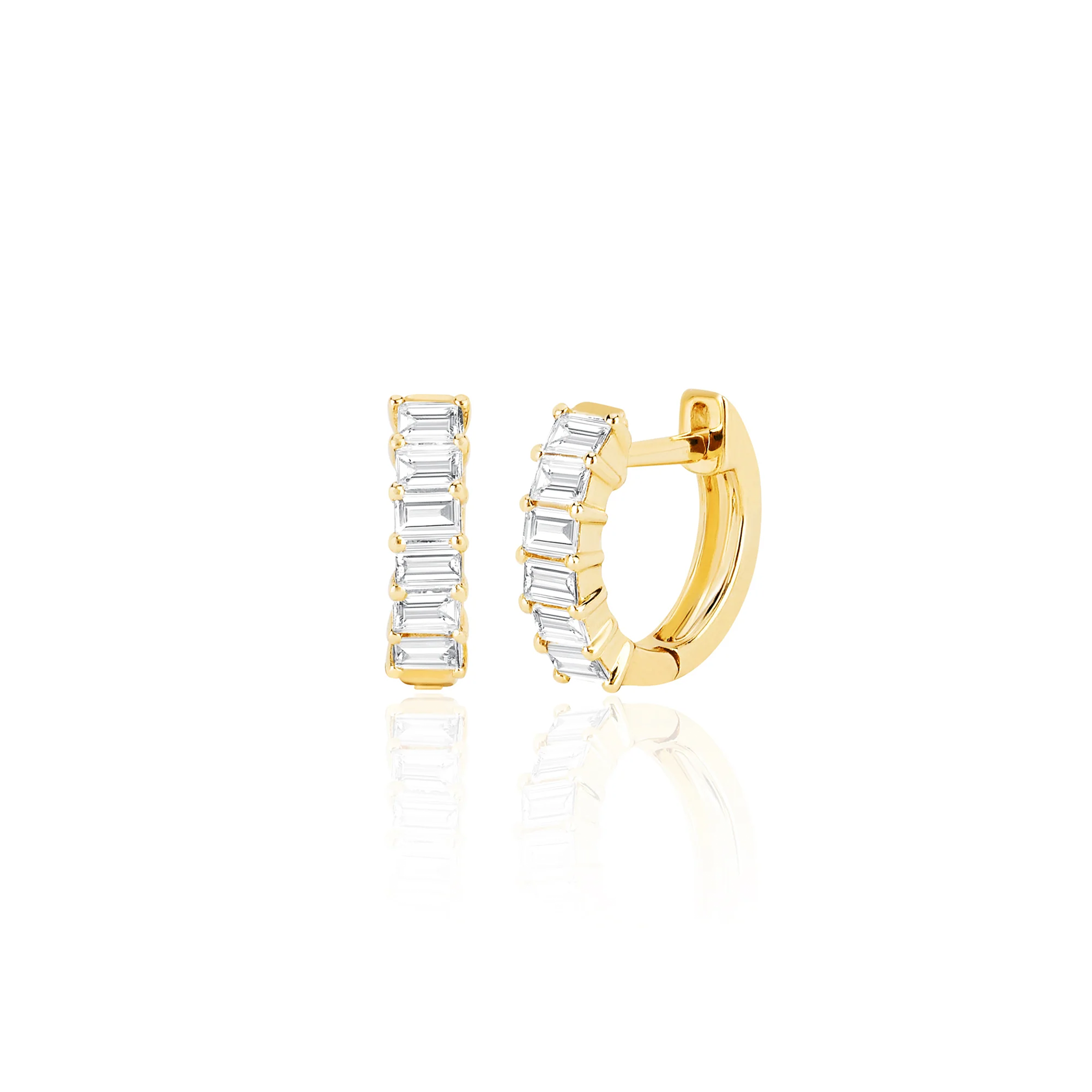 Prong Set Diamond Baguette Huggie Earring