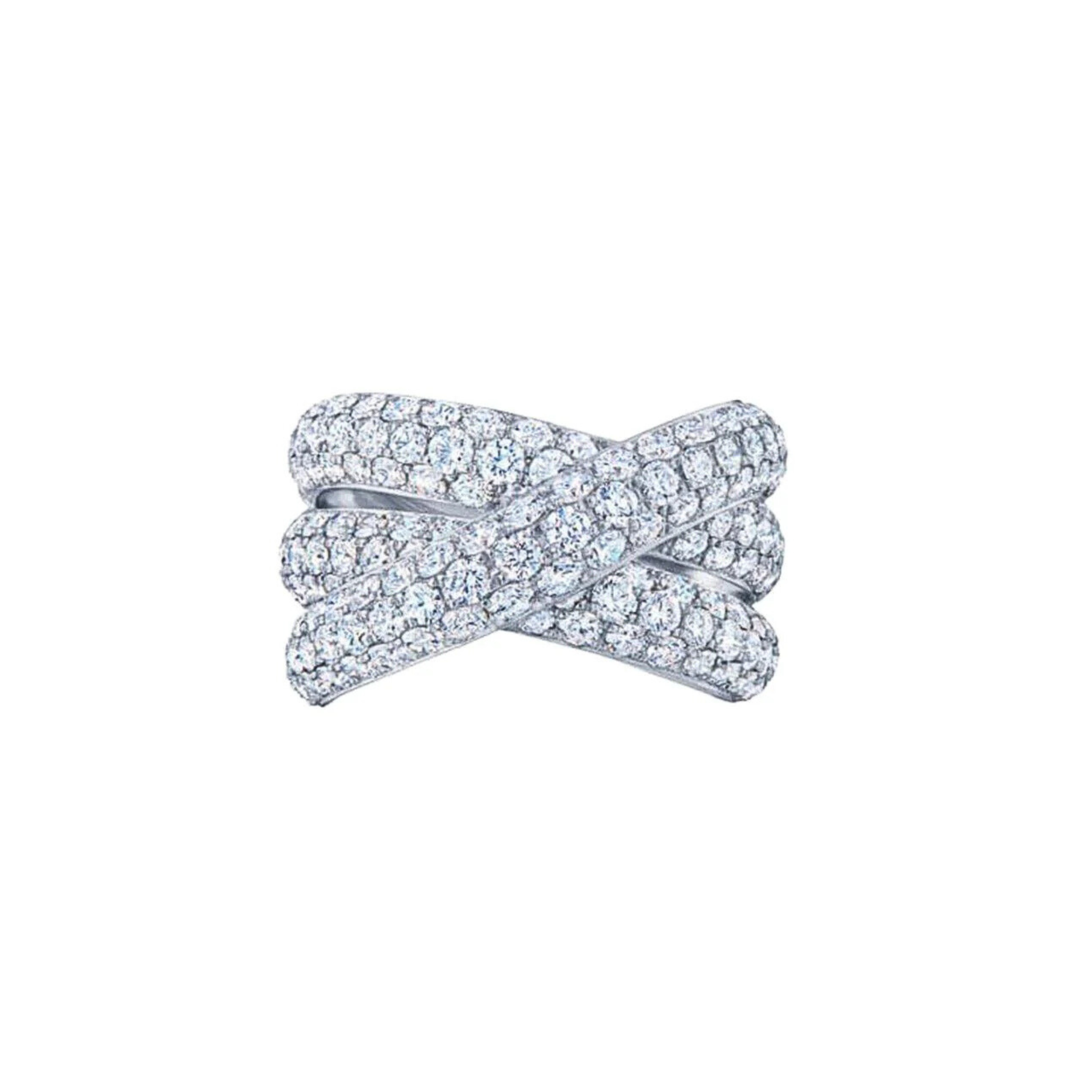 Three-Row Crossover Ring with Pavé Diamonds