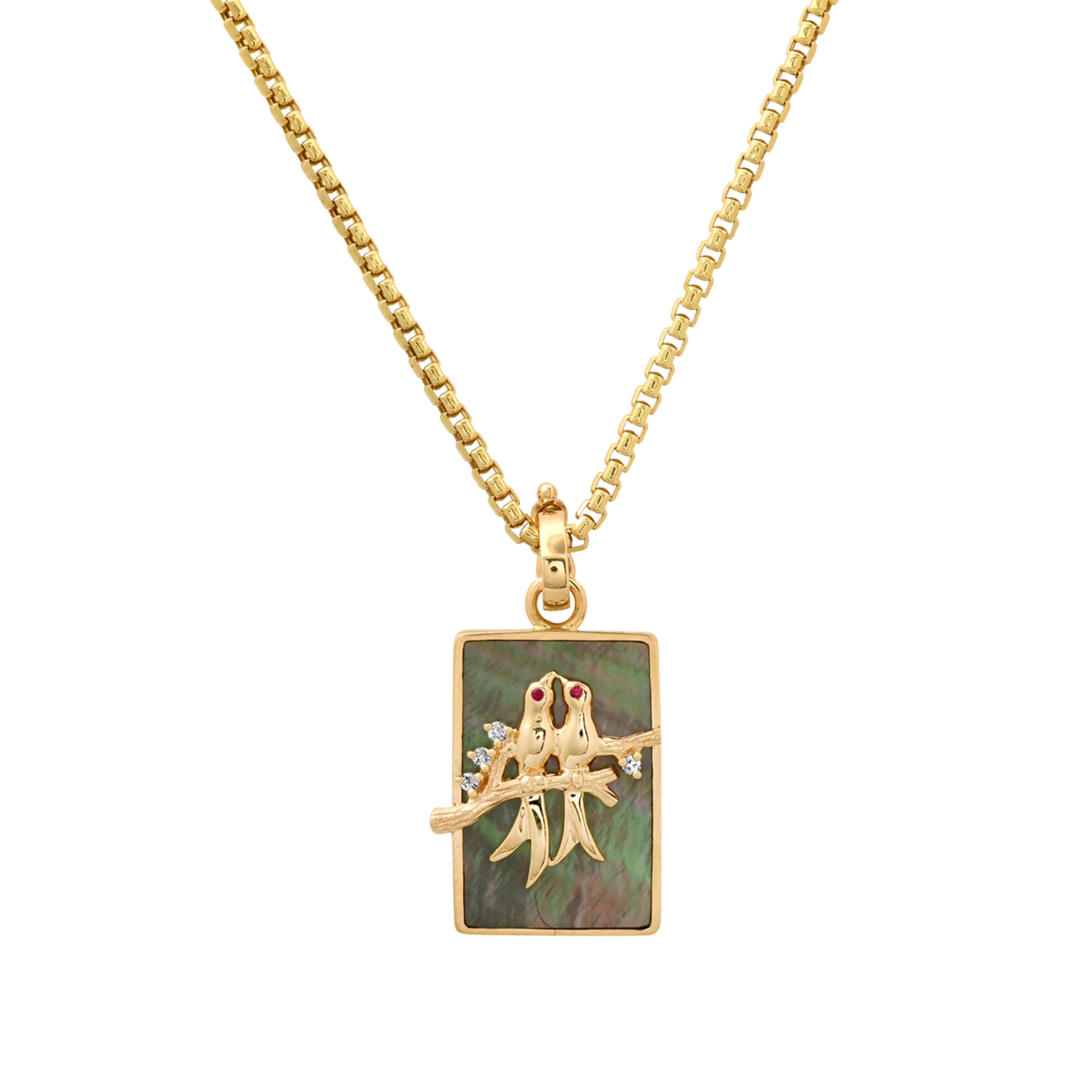 Small Black Mother of Pearl Lovebirds Pendant