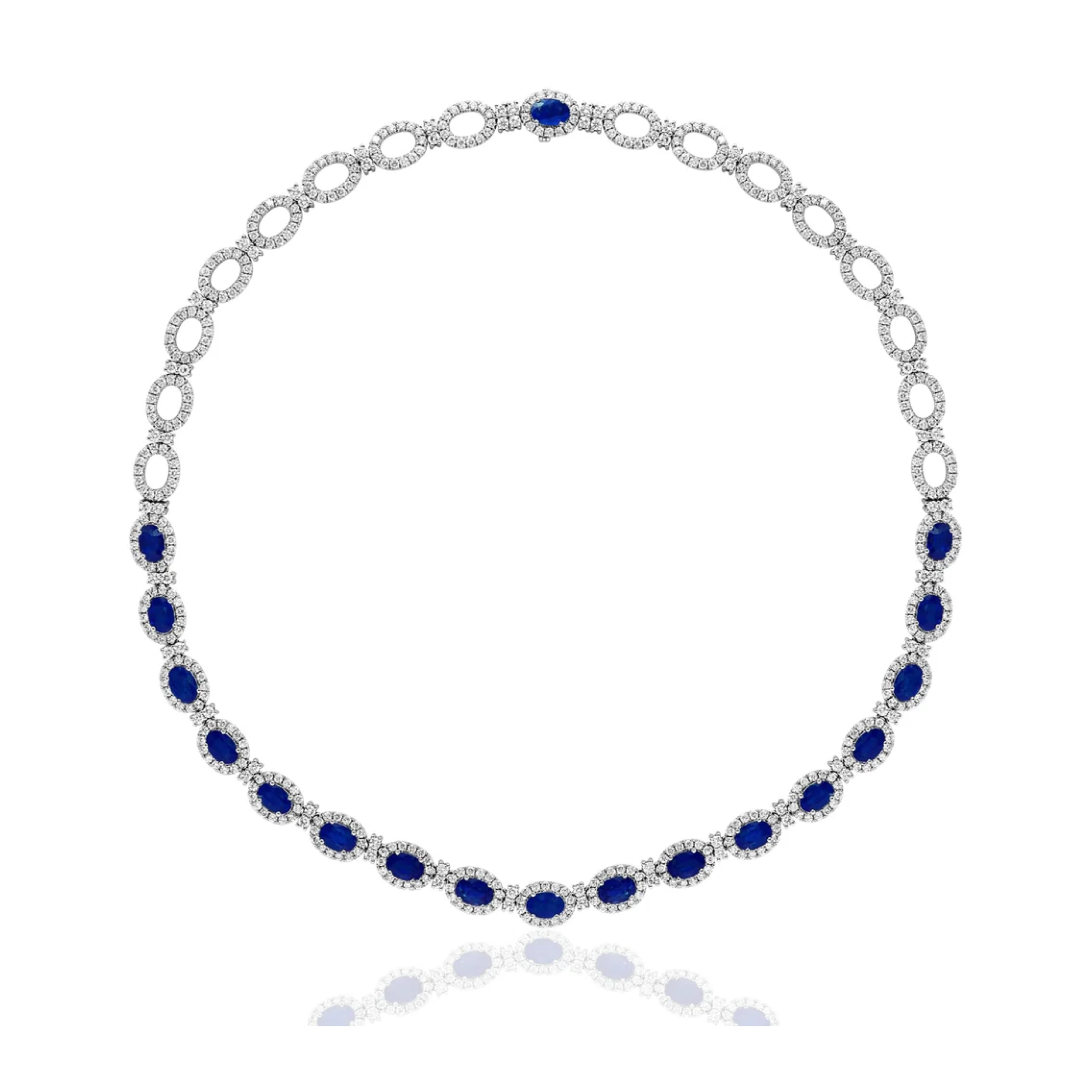 Oval Ceylon Sapphire and Diamond Cluster Necklace