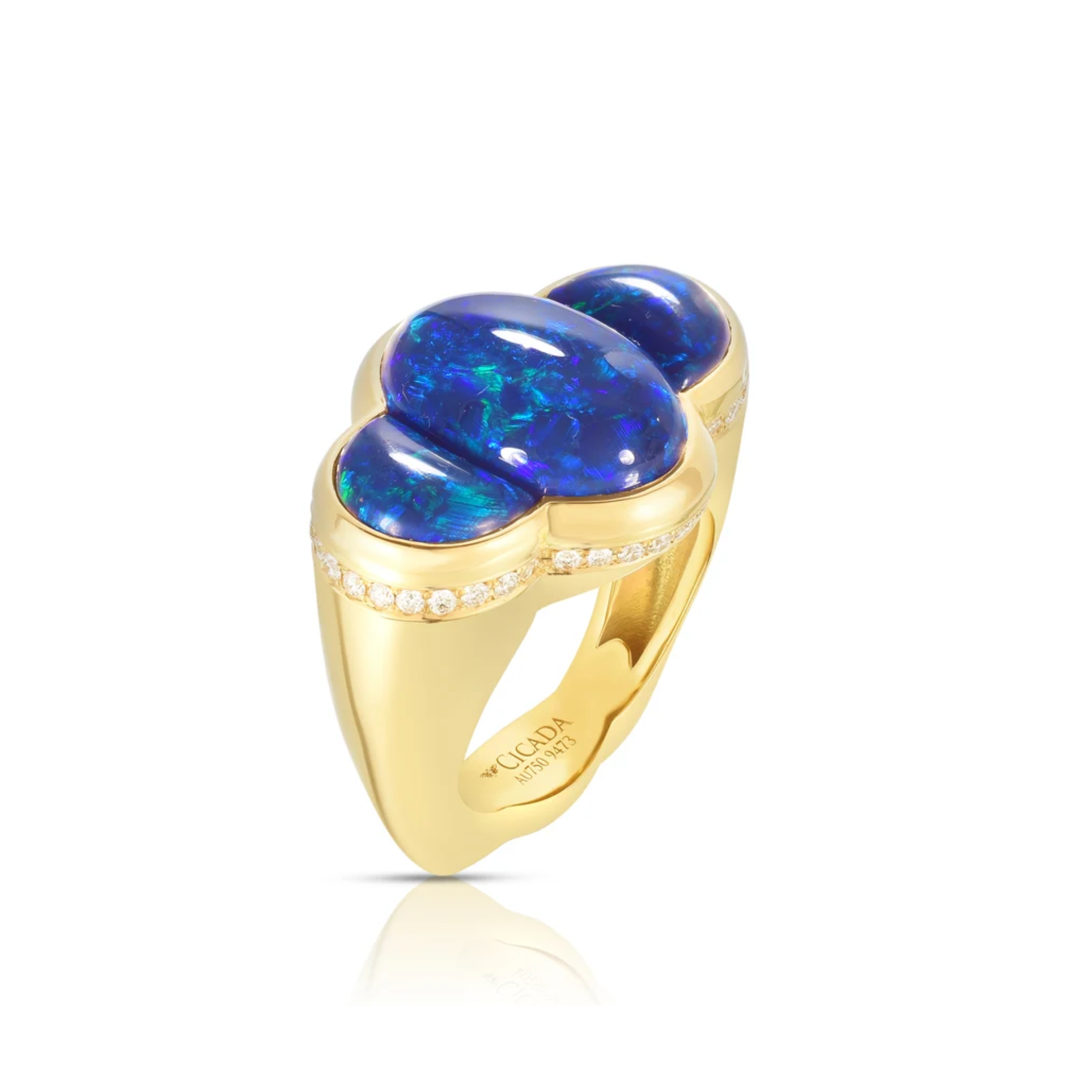 Three-Stone Opal and Diamond Ring