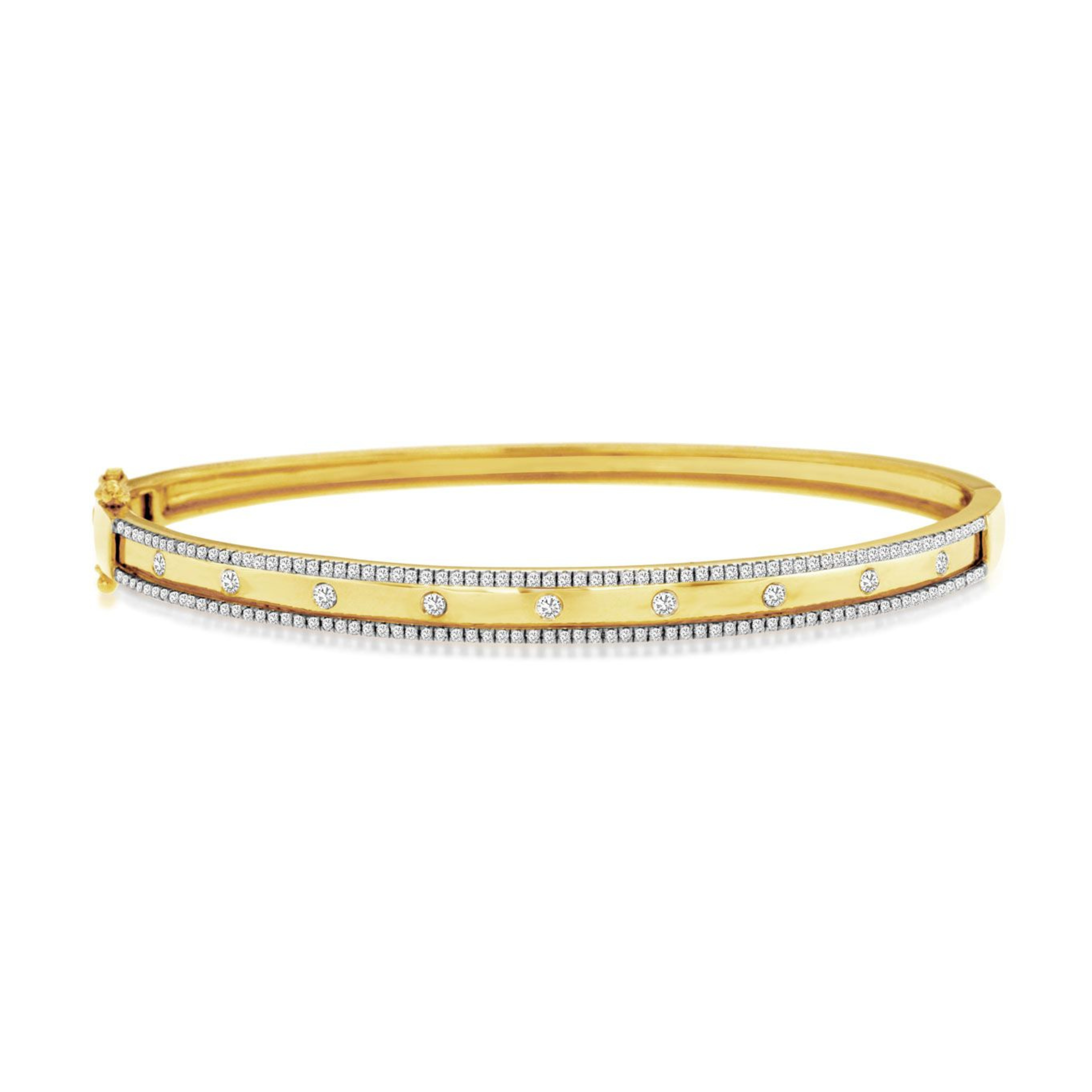 Bangle with Flush Diamonds and Rows of Pave Diamonds