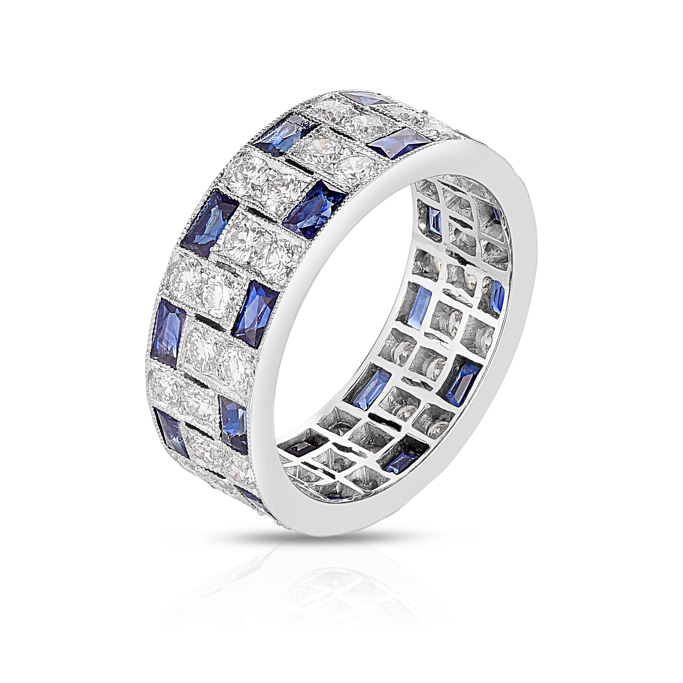 Checkered Sapphire and Diamond Eternity Band