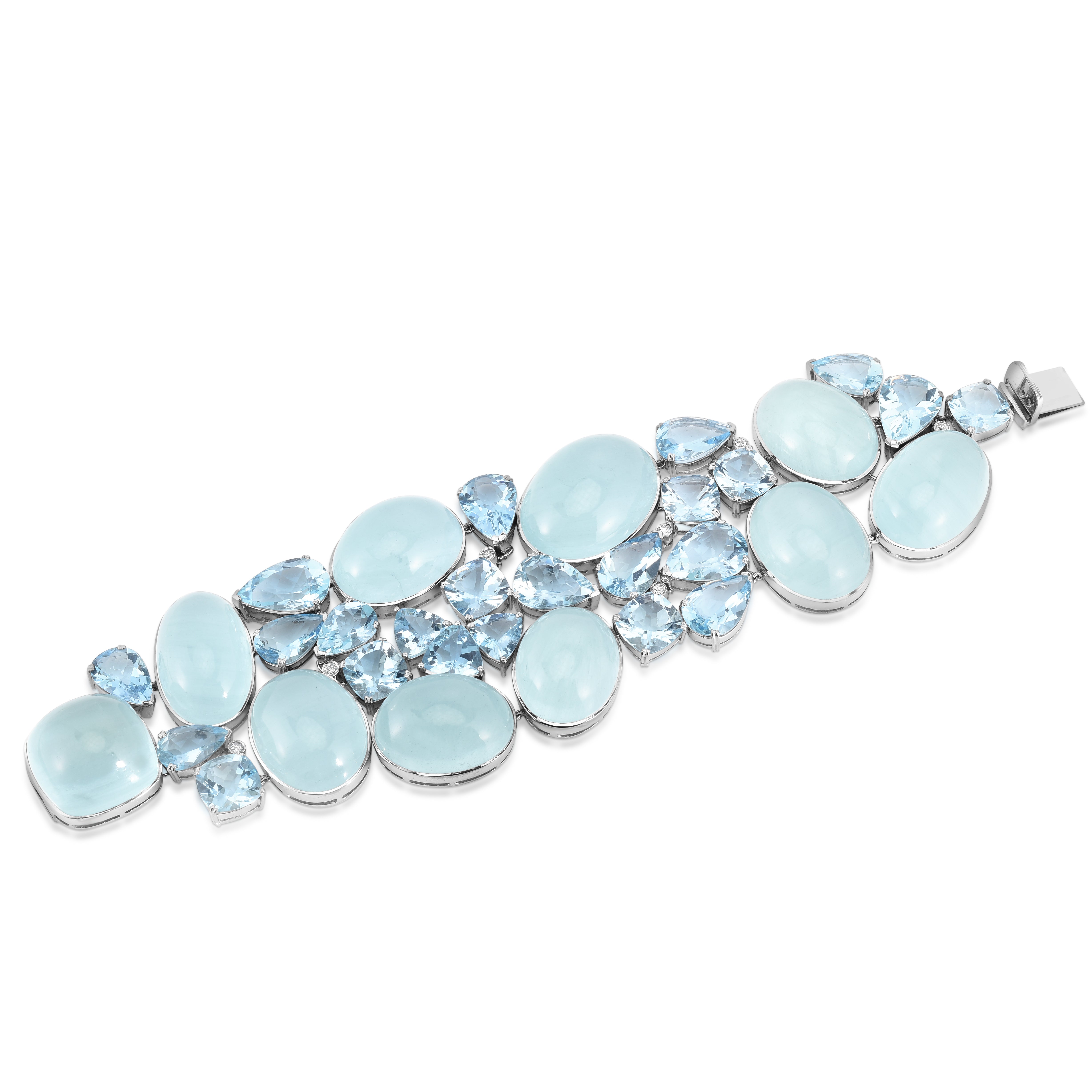 Large Cabochon and Multi-Shaped Aquamarine Bracelet